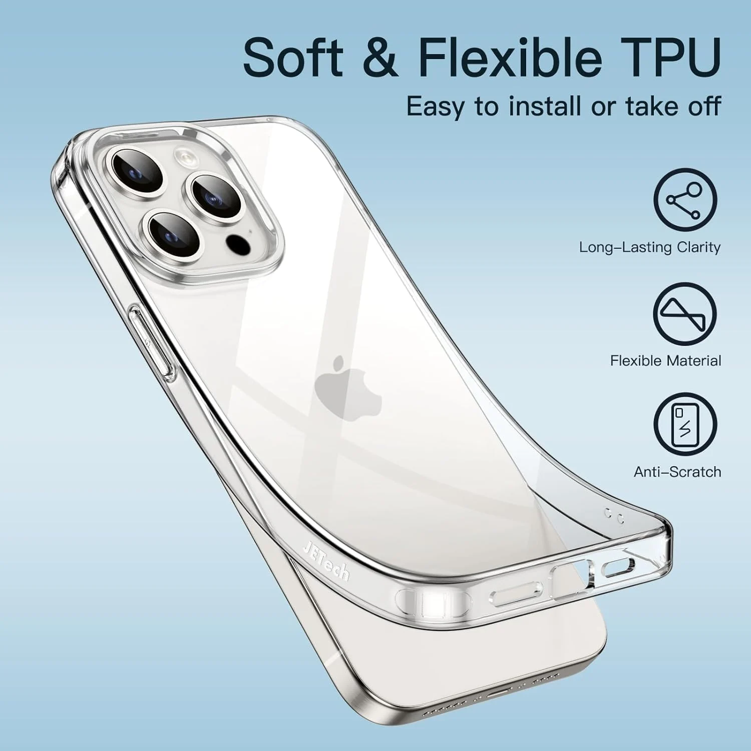 DL3 Mobilak Clear TPU Case for iPhone 15 Pro, Camera protection, Shock-absorbing protection, Scratch-resistant surface - Clear