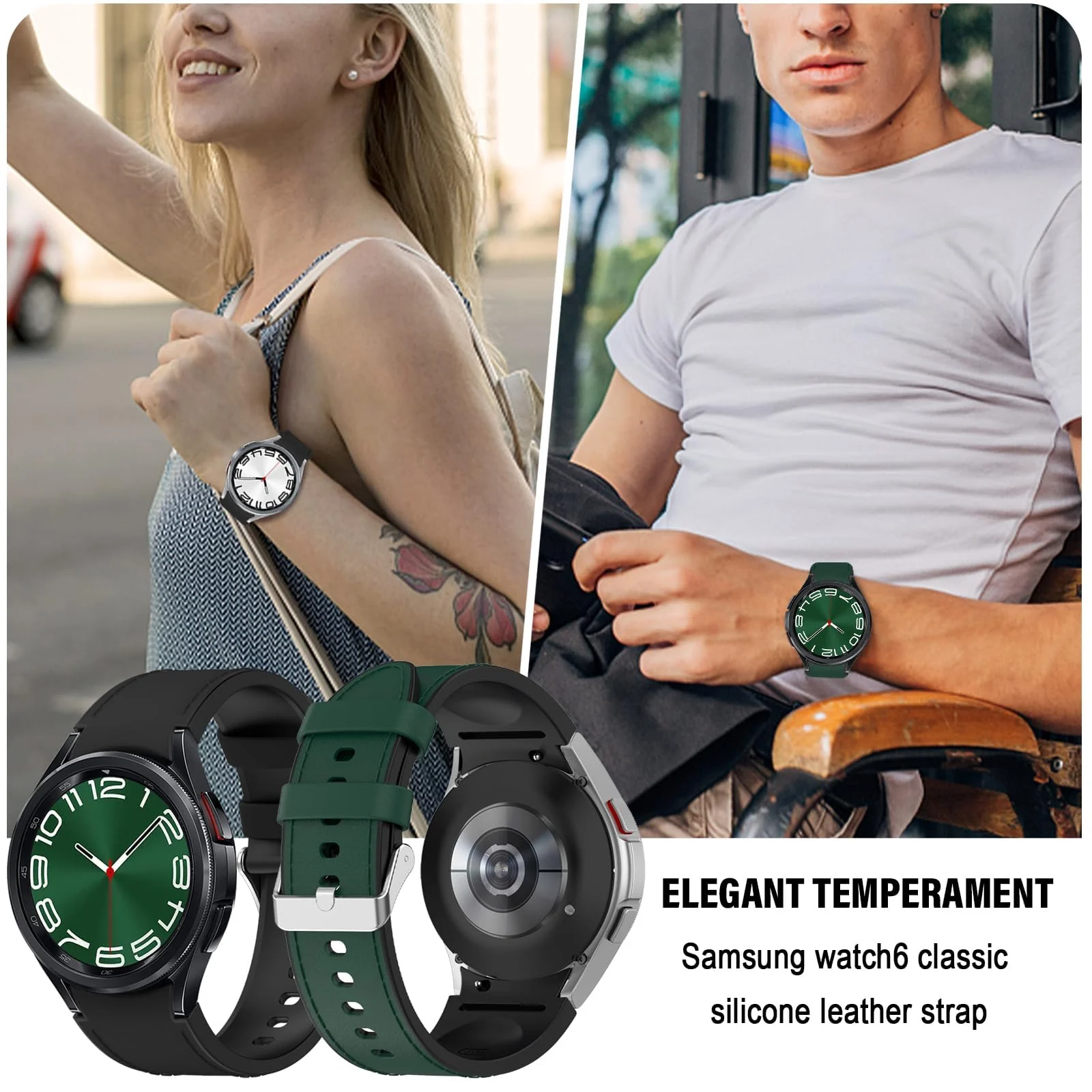 DL3 Mobilak No Gap Leather silicone Bands Compatible with Samsung Galaxy Watch 6 5 4 40mm 44mm, Galaxy Watch 5 Pro Band 45mm/Watch 6 4 Classic Band 42mm 46mm 43mm 47mm Soft Strap - Green
