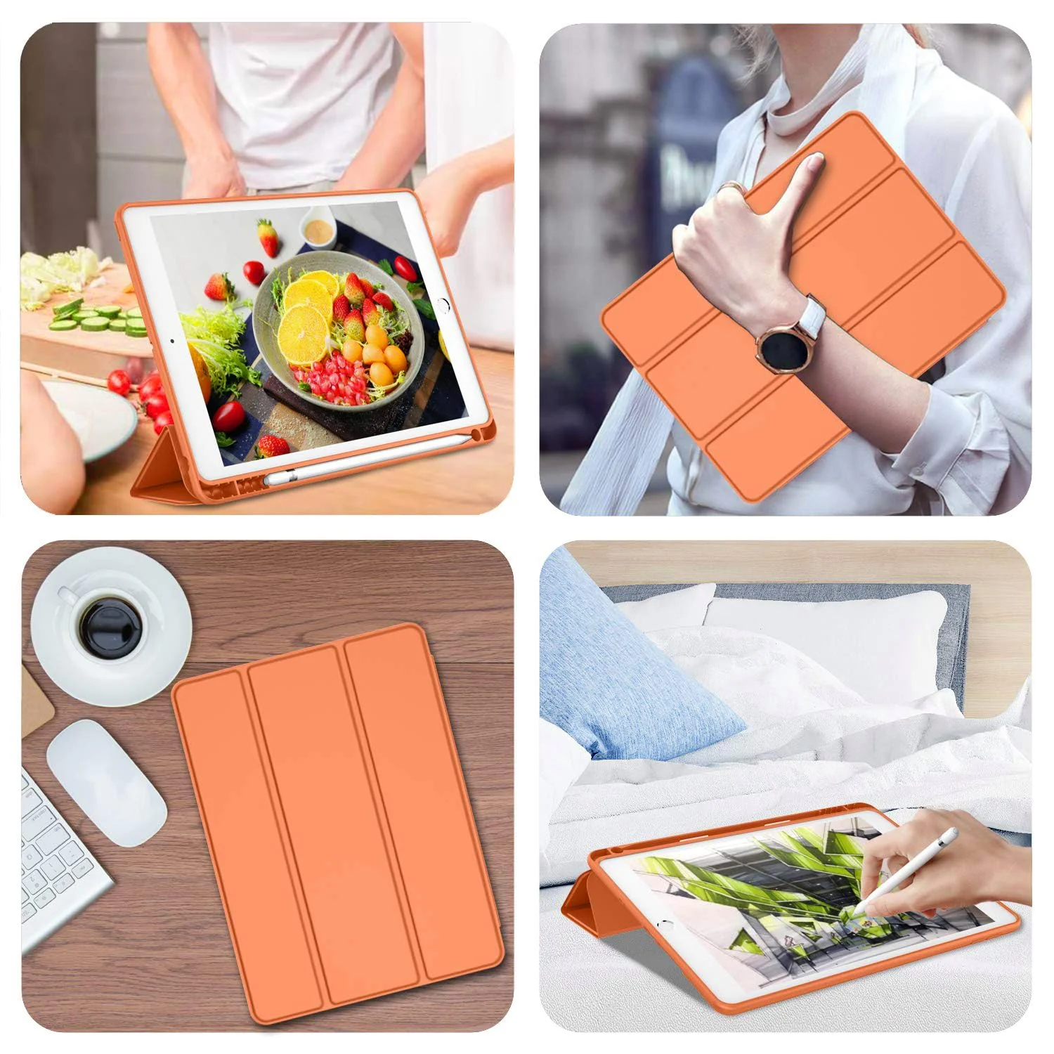 DL3 Mobilak Smart Case for Samsung Galaxy Tab A8 10.5 Inch 2021(-X200/-X205/-X207) with Pencil Holder, Soft TPU Smart Stand Back Cover Auto Wake/Sleep Feature - Orange