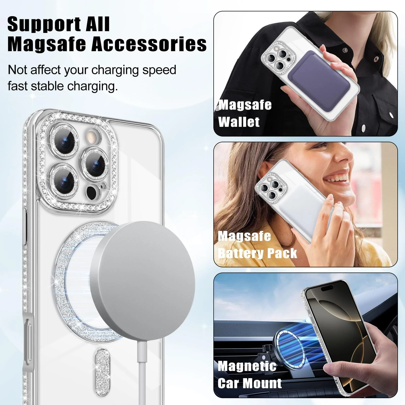 DL3 Mobilak MagSafe-Compatible Magnetic Case for iPhone 16 Pro Max with Camera Protection and Magnetic Car-Mount Support - Silver