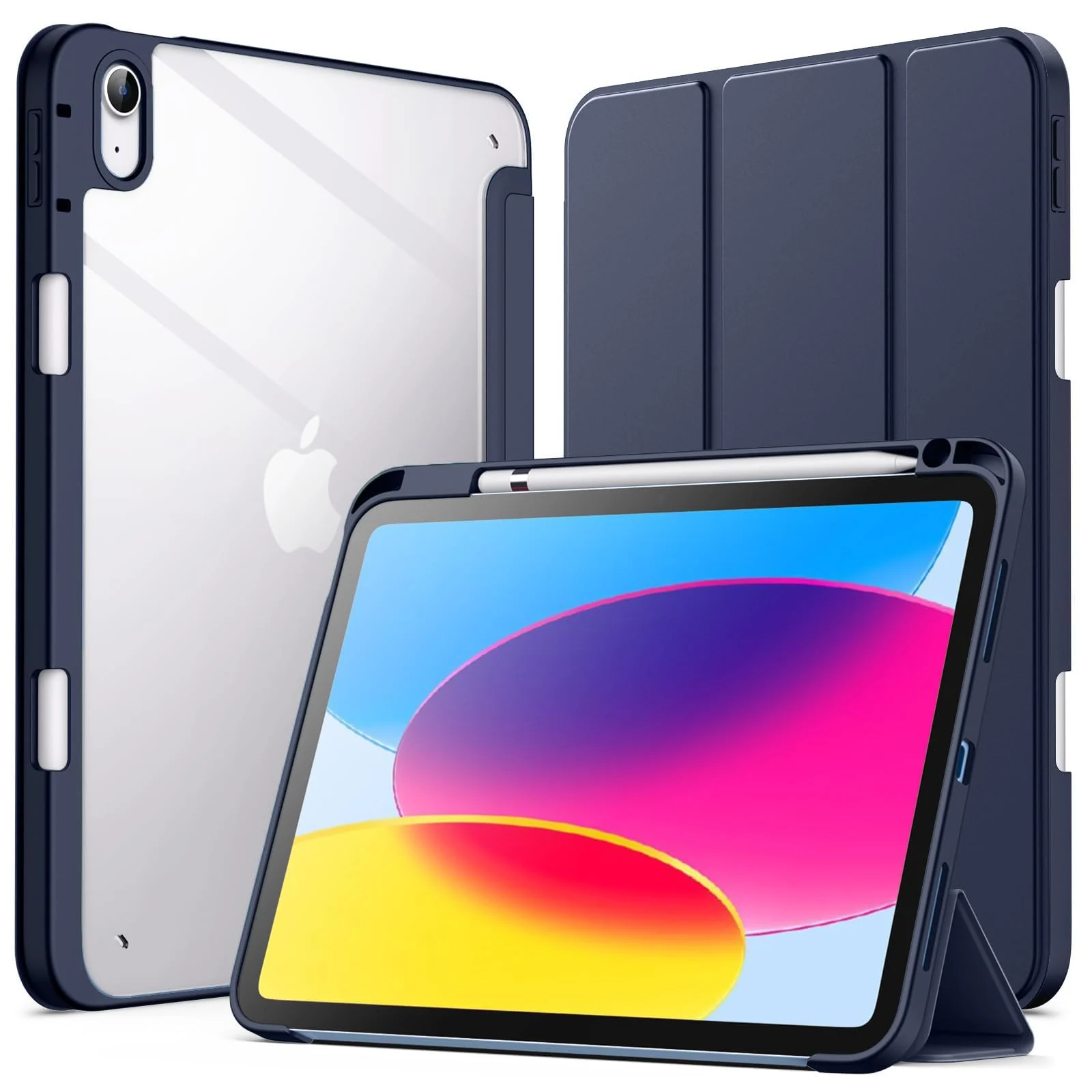 DL3 Mobilak Case for For iPad Air 11-Inch M2 (2024), iPad Air 5/4 (2022/2020 5th/4th 10.9-Inch), Clear Shockproof Back Cover Built-in Pencil Holder, Auto Sleep/Wake - Dark Blue
