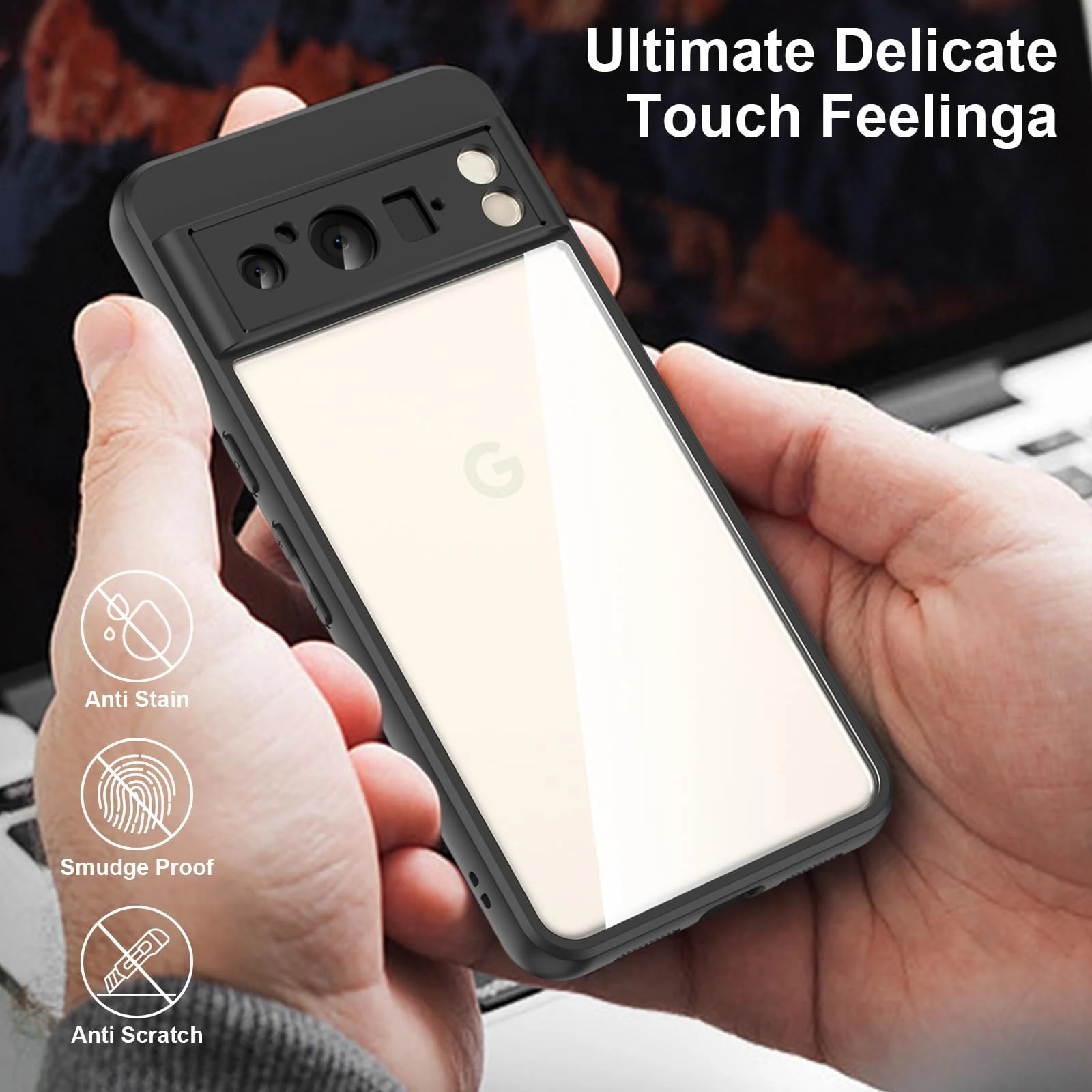 DL3 Mobilak Case Transparent For Google Pixel 8 Pro 6.7-Inch 2023, Military-Grade Shockproof Anti-Yellowing, Slim Protective Phone Case Full Bumper Cover With Camera Lens Protective - Black