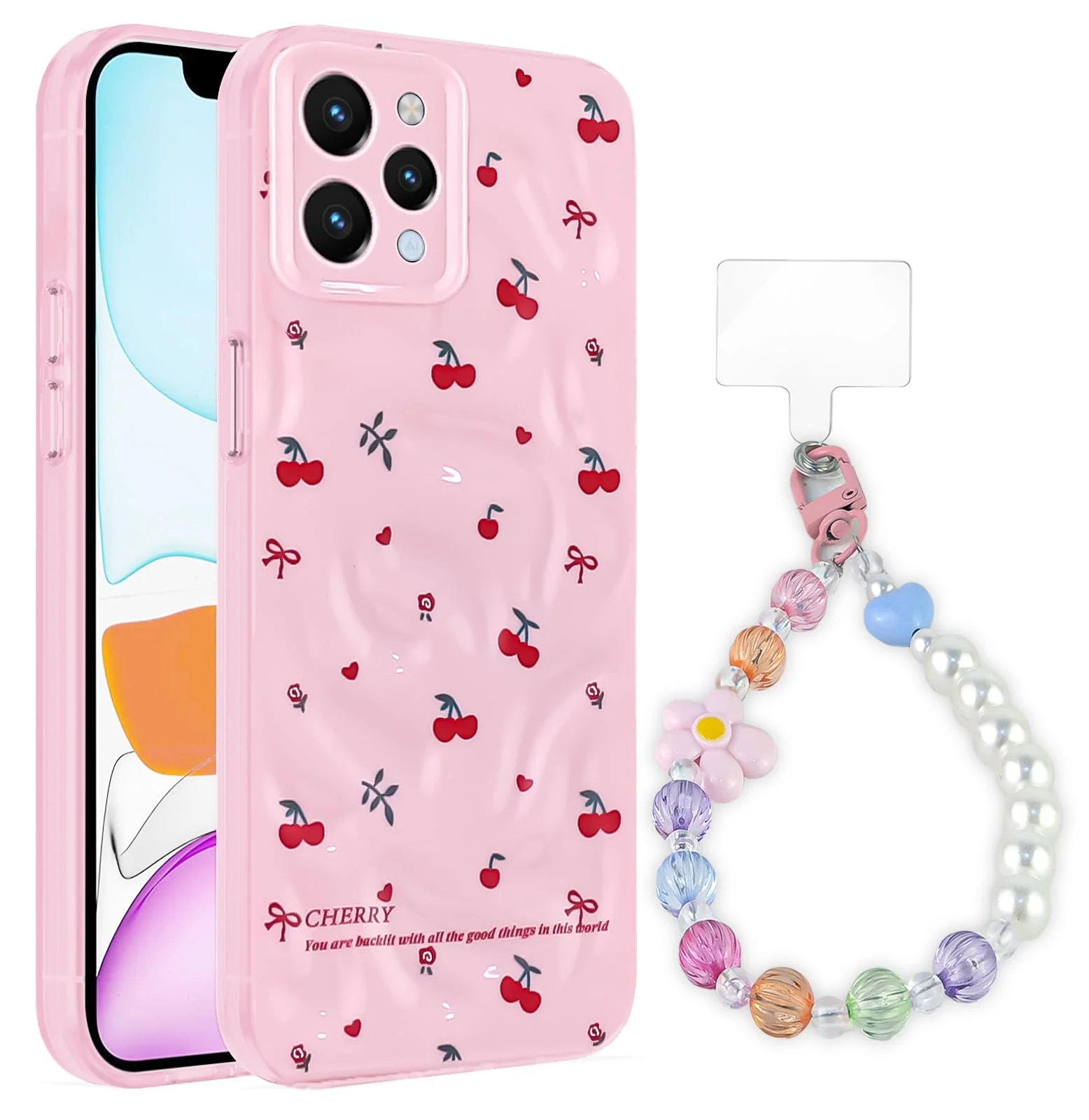 Dl3 Mobilak Case Compatible with Redmi 12 4G/5G, Cute Printed Soft TPU Phone Cover with Beaded Wrist Strap, Shockproof Camera Protection, Slim Protective Case for Women & Girls - Style 1