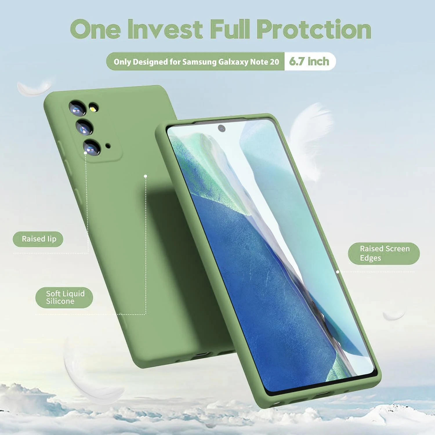 "DL3 Mobilak Liquid Silicone Case for Samsung Galaxy Note 20 5G (6.7""), Shock-absorbing protection, Scratch-resistant surface, Soft microfiber lining - Mint Green"