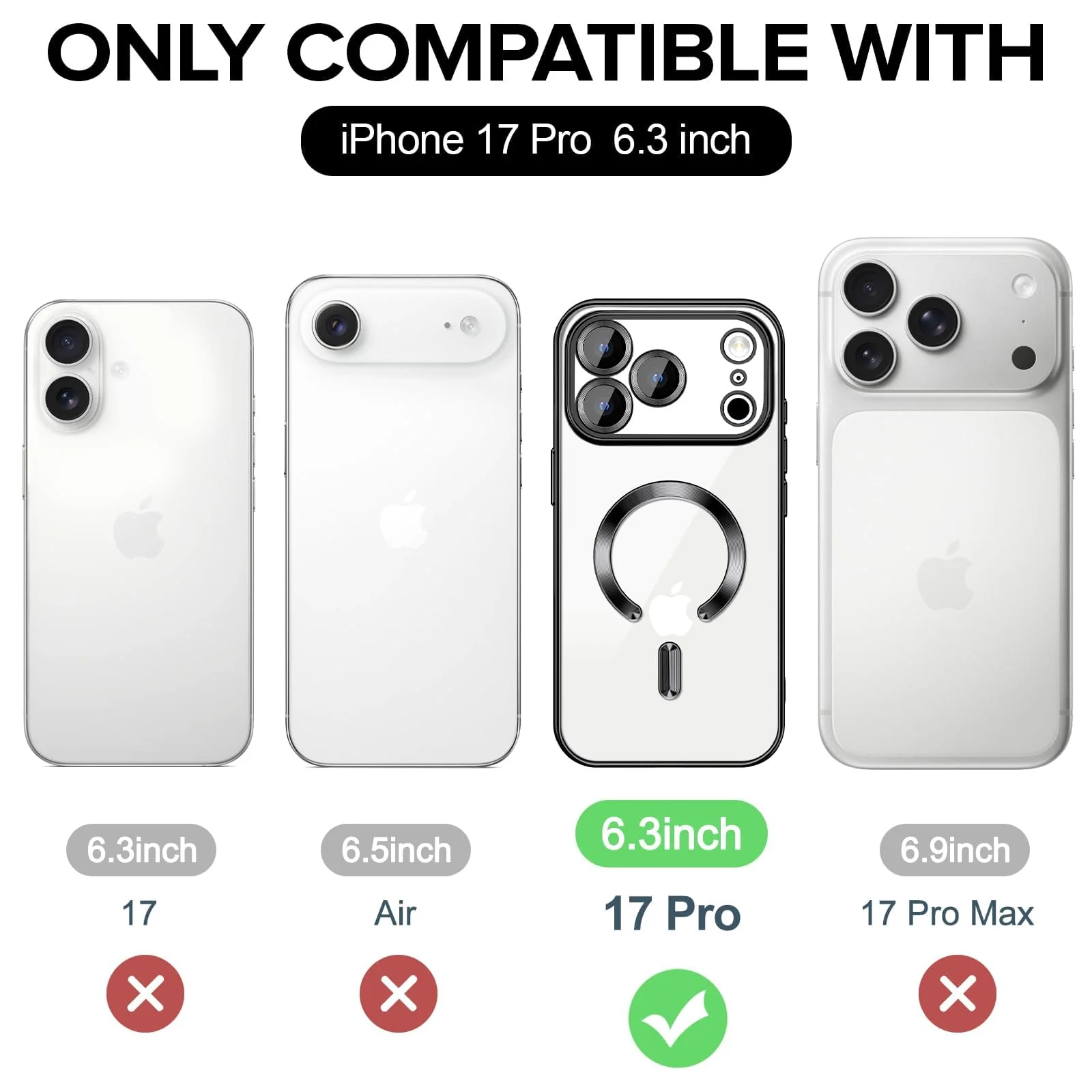 DL3 Mobilak Clear MagSafe-Compatible Magnetic Case for iPhone 17 Pro with Camera Protection and Magnetic Car-Mount Support - Black