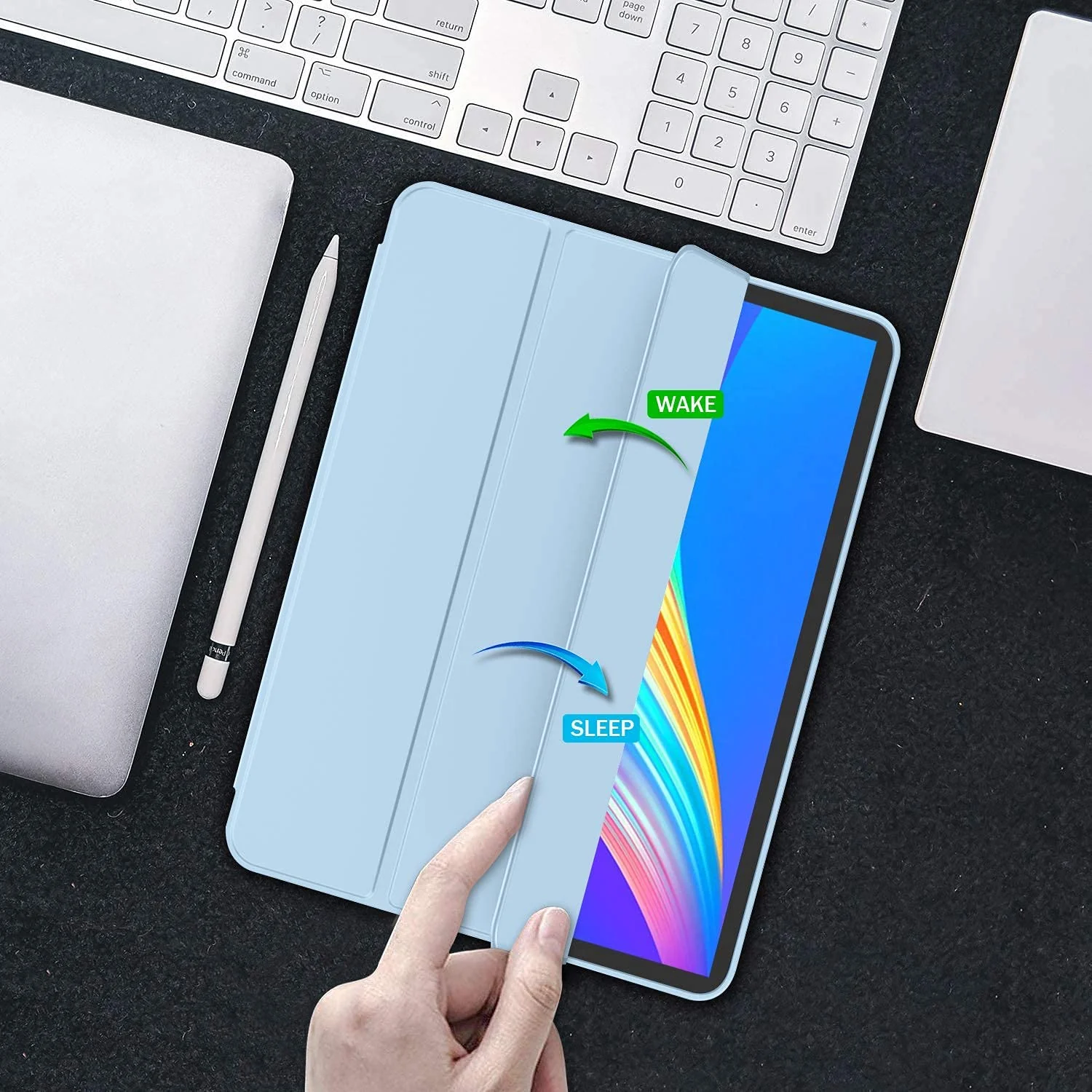 DL3 Mobilak iPad Pro 11 Inch Case 2022(4th Gen)/2021(3rd Gen)/2020(2nd Gen) with Pencil Holder, Smart Case [Support Touch ID and Auto Wake/Sleep] with Auto 2nd Gen Pencil Charging - Sky Blue