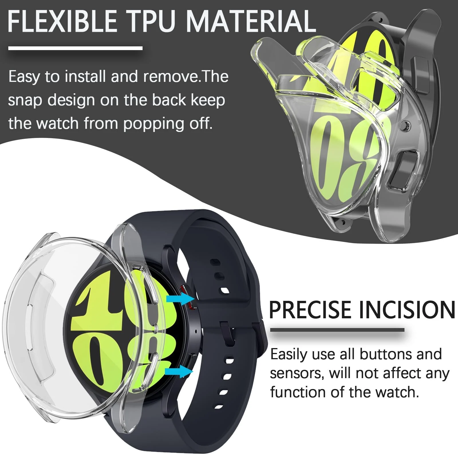DL3 Mobilak Screen Protector Case for Samsung Galaxy Watch 6 44mm, Flexible TPU Cover Shockproof Protective Case Plated Bumper Shell Galaxy Watch 6 44mm - Clear