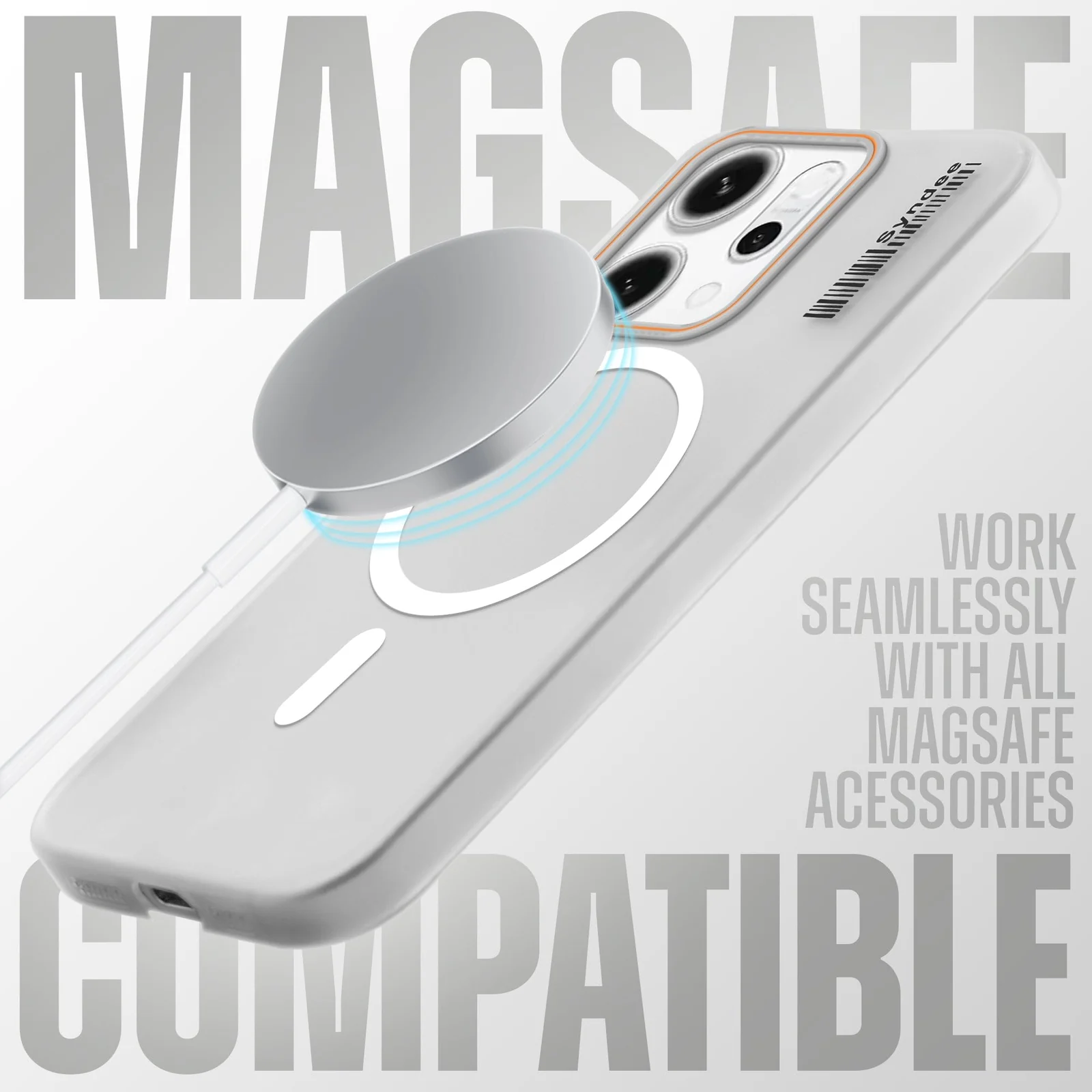 DL3 Mobilak Translucent Matte Case for OPPO Reno 14 5G, Compatible with MagSafe accessories, Shock-absorbing protection, Integrated ring holder - Clear