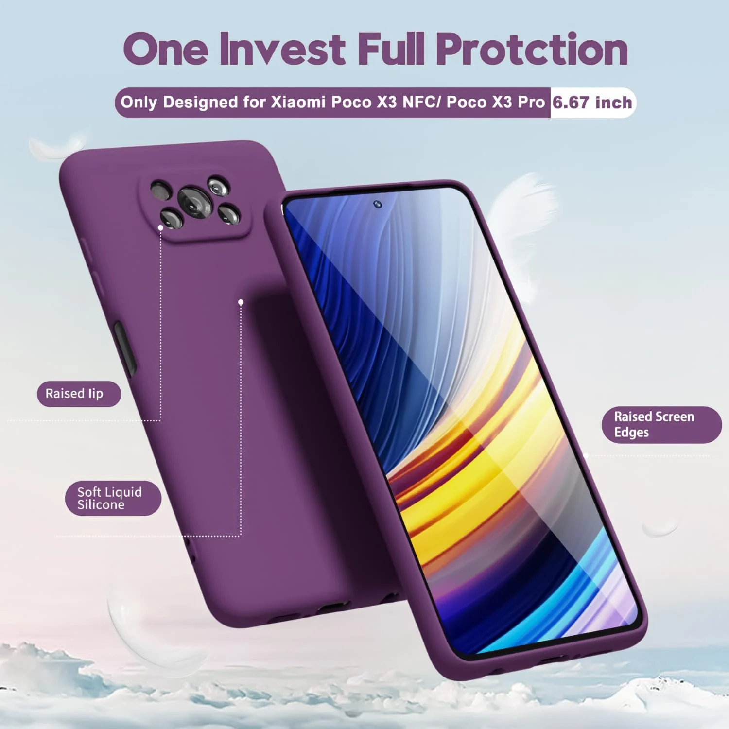 DL3 Mobilak Compatible with Xiaomi Poco X3 Pro/Poco X3 NFC/Poco X3 Case, Liquid Silicone Case, Full Body Camera Protective Cover, Shockproof, Slim Phone Case, Soft Microfiber Lining - Violet
