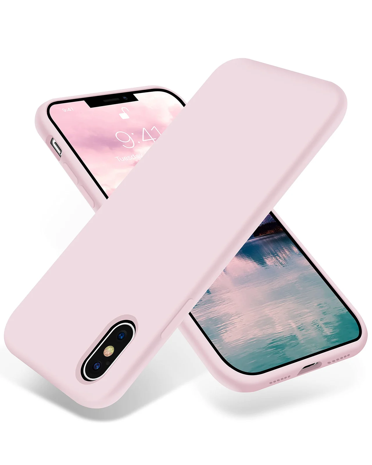 DL3 Mobilak Liquid Silicone Protective Case with Soft Microfiber Lining for iPhone X / iPhone XS - Ice Pink
