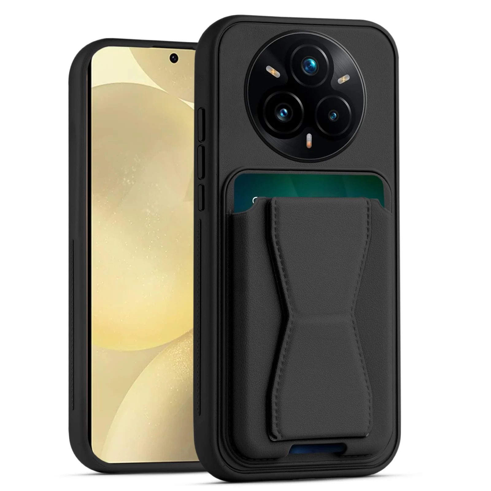 DL3 Mobilak Leather Wallet Case with Card Slot for realme 14 Pro+ Plus 5G with Camera Protection and Shockproof Design - Black