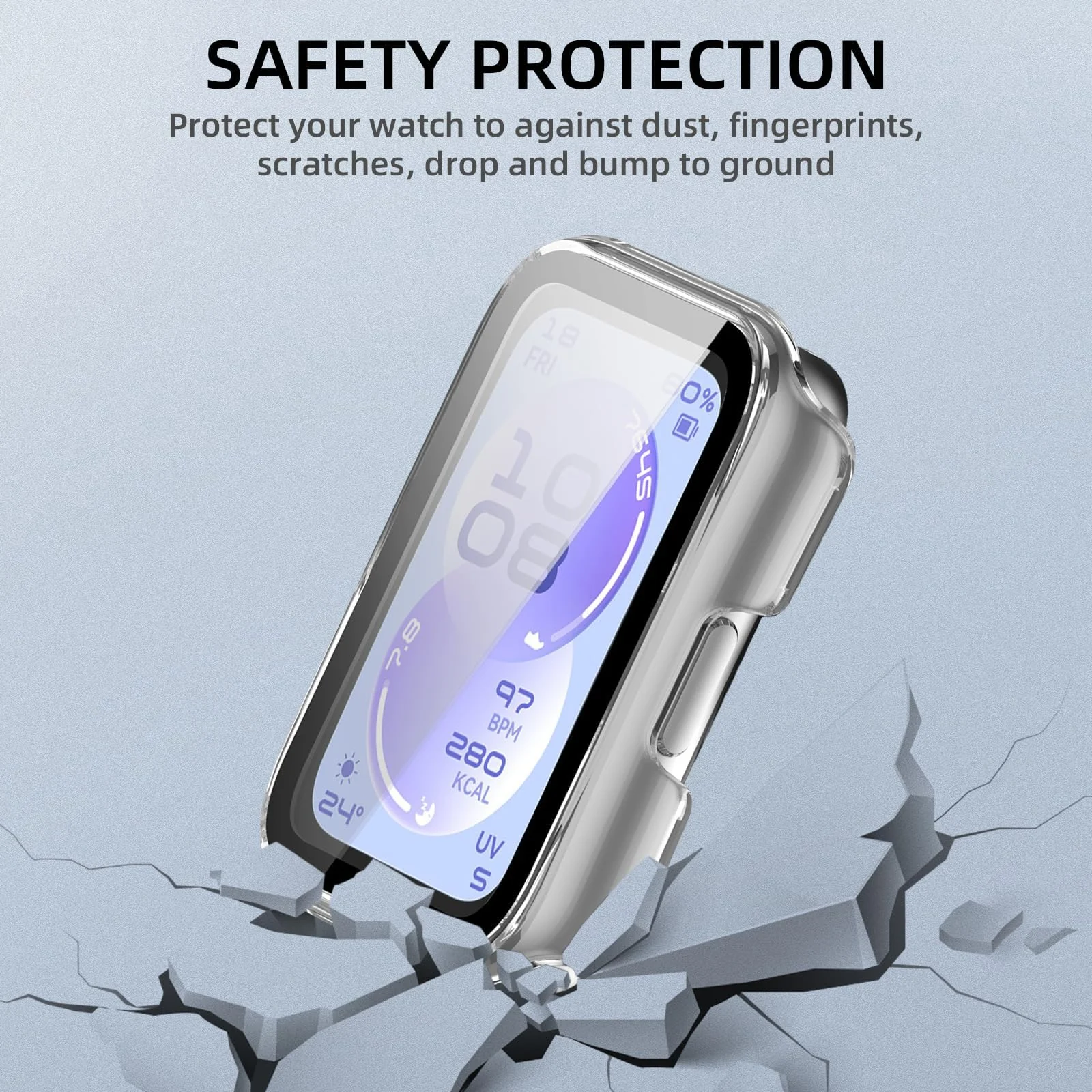 DL3 Mobilak Case with Screen Protector for Huawei Band 11, Bumper Full Coverage Hard PC Overall Protective Cover, Built-in Tempered Glass Film High Sensitivity For Huawei Band 11 - Clear