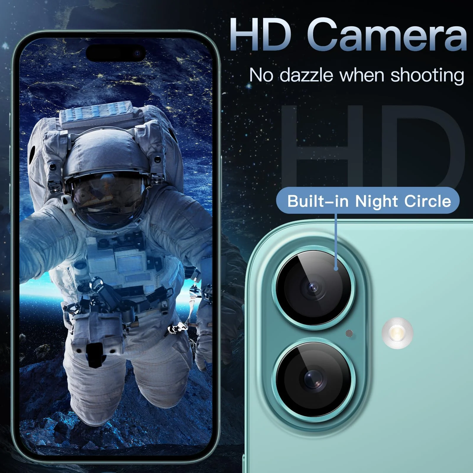 DL3 Mobilak Camera Lens Protector For iPhone 16/iPhone 16+ Plus, [Keep Original Shooting] Tempered Glass Screen Protector Metal Individual Camera Cover, Case Friendly - Teal