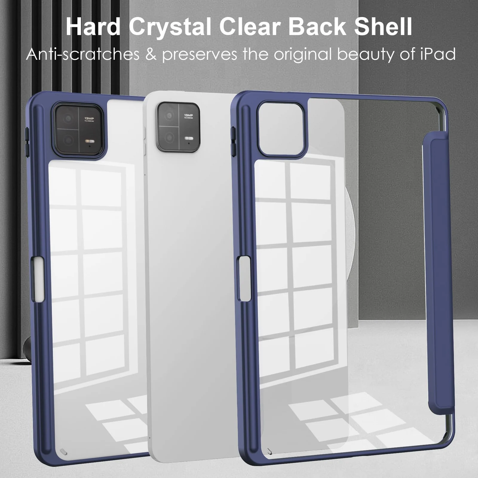 DL3 Mobilak Case for Xiaomi Pad 7 / Xiaomi Pad 7 Pro 2024 11.2 inch, Clear Shockproof Back Cover Built-in Pencil Holder, Auto Sleep/Wake - Dark Blue