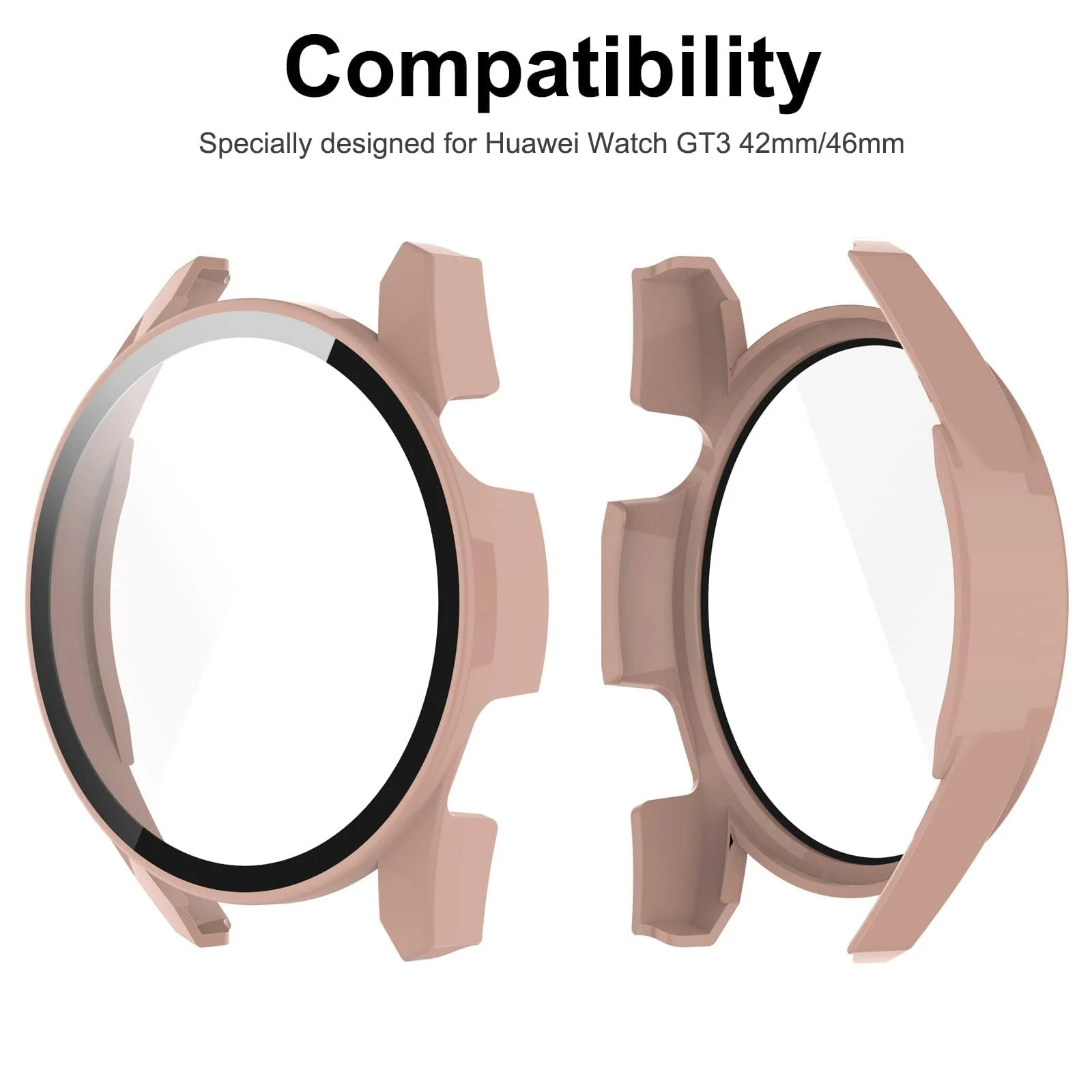 DL3 Mobilak Protective Case Compatible with Huawei Watch GT3 46mm 9H Hardness PC Case Bumper Full Slim Protective Cover with Tempered Glass For Huawei Watch GT 3 46mm - Pink