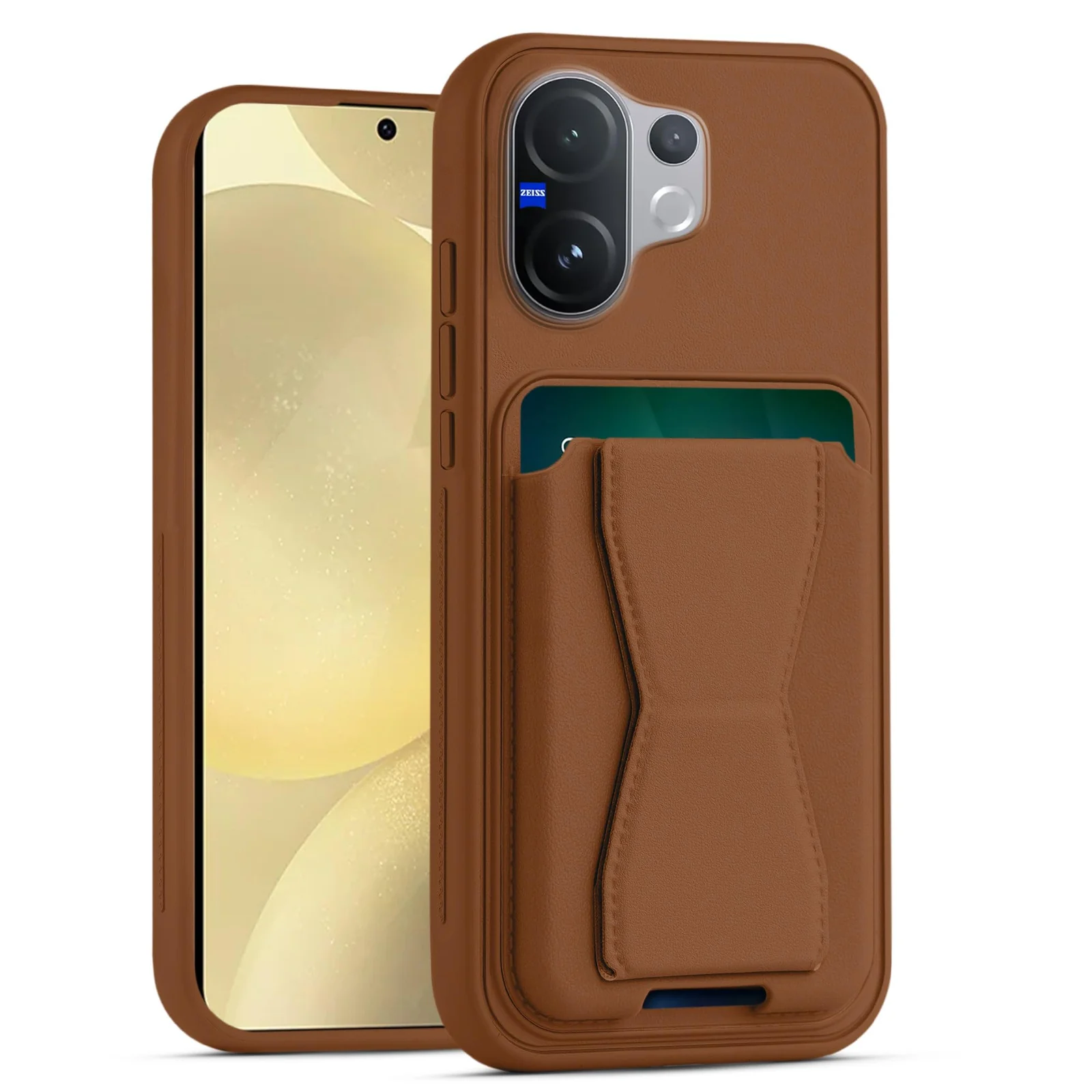 DL3 Mobilak Leather Wallet Case with Card Slot for vivo V60 5G with Camera Protection and Shockproof Design - Brown