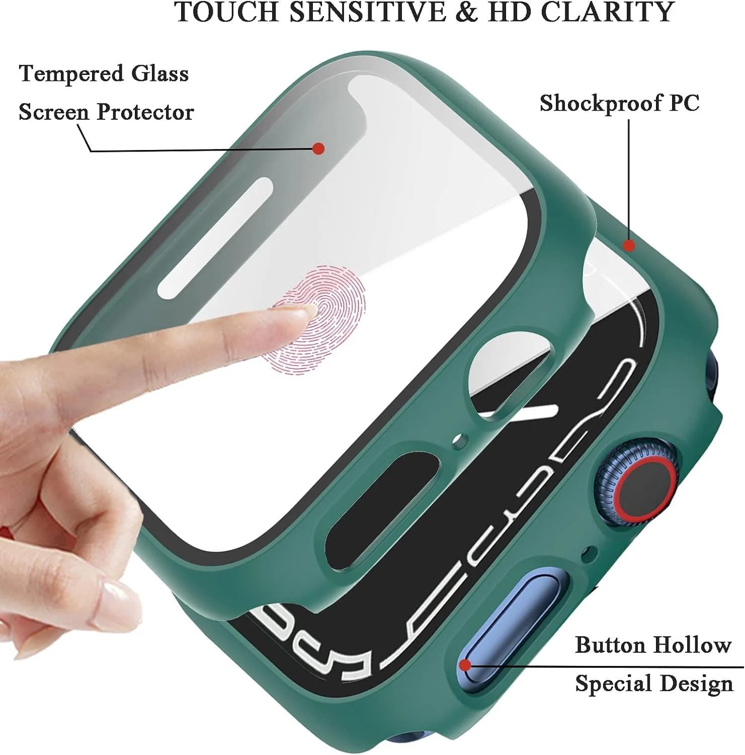DL3 Mobilak Hard Case Designed for Apple Watch Series 9/8/7 45mm, Built-in 9H [HD Clear] Tempered Glass Screen Protector, [Full Protection] Slim Cover for iWatchSeries 9/8/7 45mm - Green