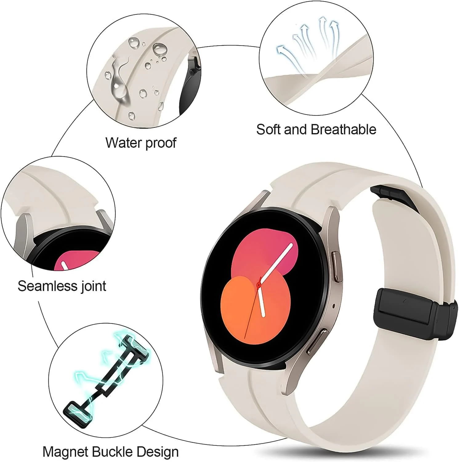 DL3 MOBILAK Magnetic Compatible with Samsung Galaxy Watch 6/5/4 Band 40mm 44mm/Galaxy Watch 6 Classic Bands 47mm 43mm/watch 4 Classic 46mm 42mm - Starlight