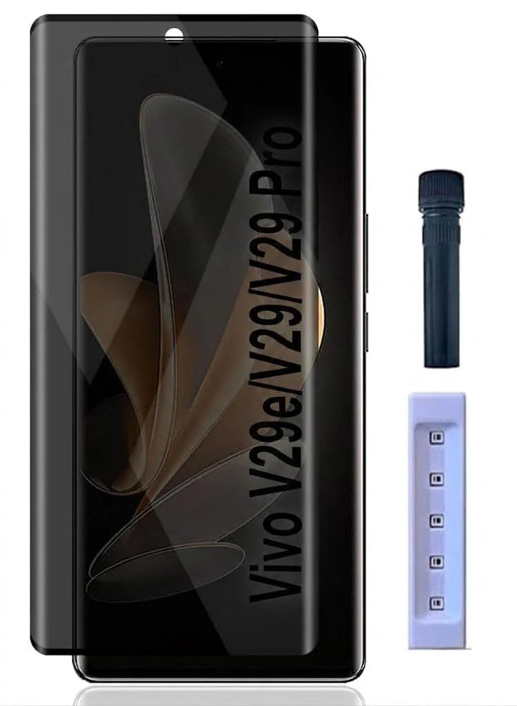 Mobigon Screen Protector for vivo V29 / vivo V29 Pro UV Glass Fingerprint Reader Support 3D Curved Anti-Spy Tempered Glass Screen Protector - Privacy