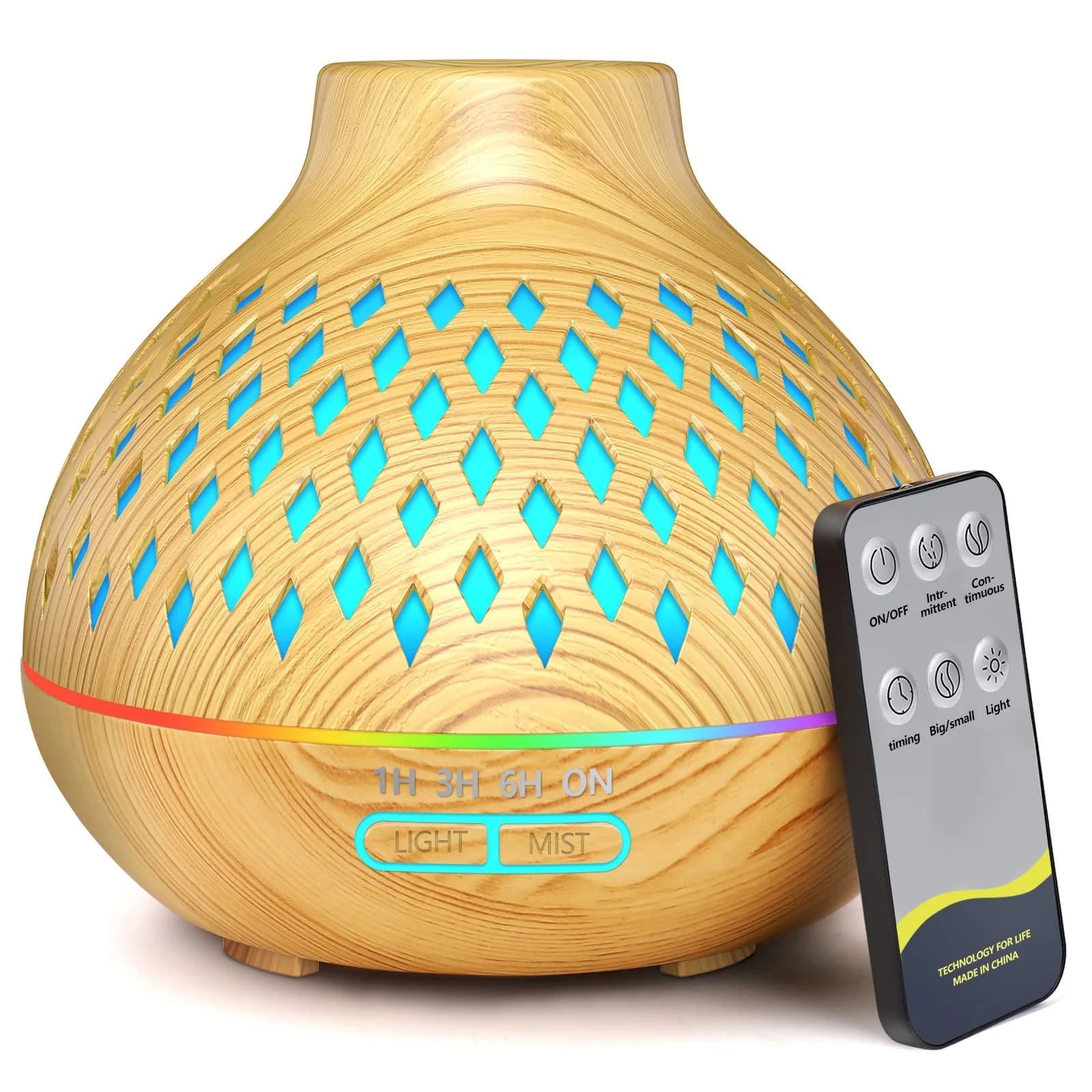 Mobigon Wood Cool Mist Ultrasonic Humidifier for Room Moisture, Aroma Diffuser for Home, 400ml Essential Oil Diffuser with 7 Colorful Night Light, Auto Shut-Off, Home, Office - Light woody