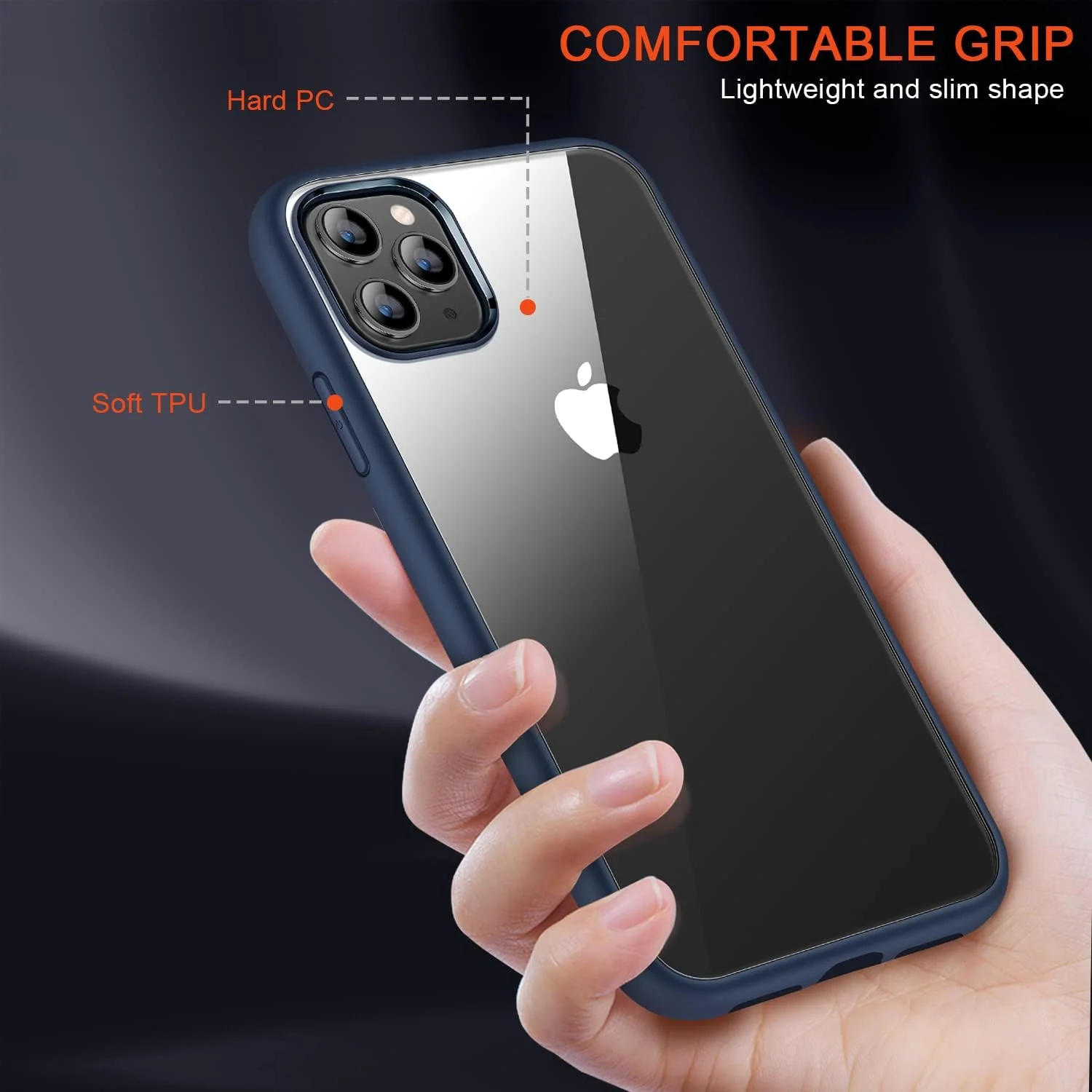 DL3 Mobilak Case Compatible With iPhone 11 Pro Max (6.5 Inch), Clear Case Shockproof Hard PC +Soft Silicone [Not Yellowing] Transparent Protective Slim Case Phone - Blue