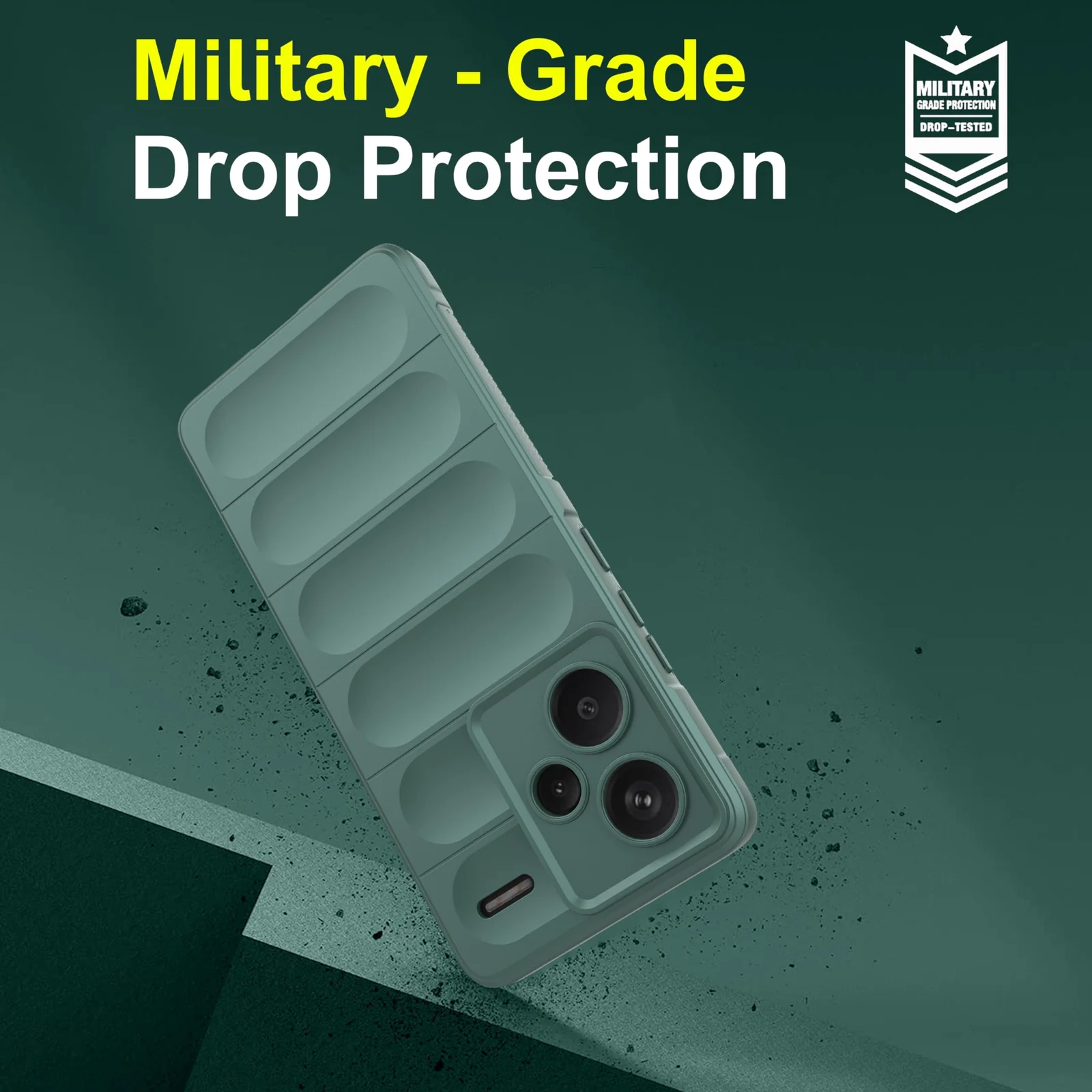 DL3 Mobilak Rugged Protective Case for Xiaomi Redmi Note 13 Pro + Plus 5G, Camera protection, Shock-absorbing protection, Non-slip grip - Green