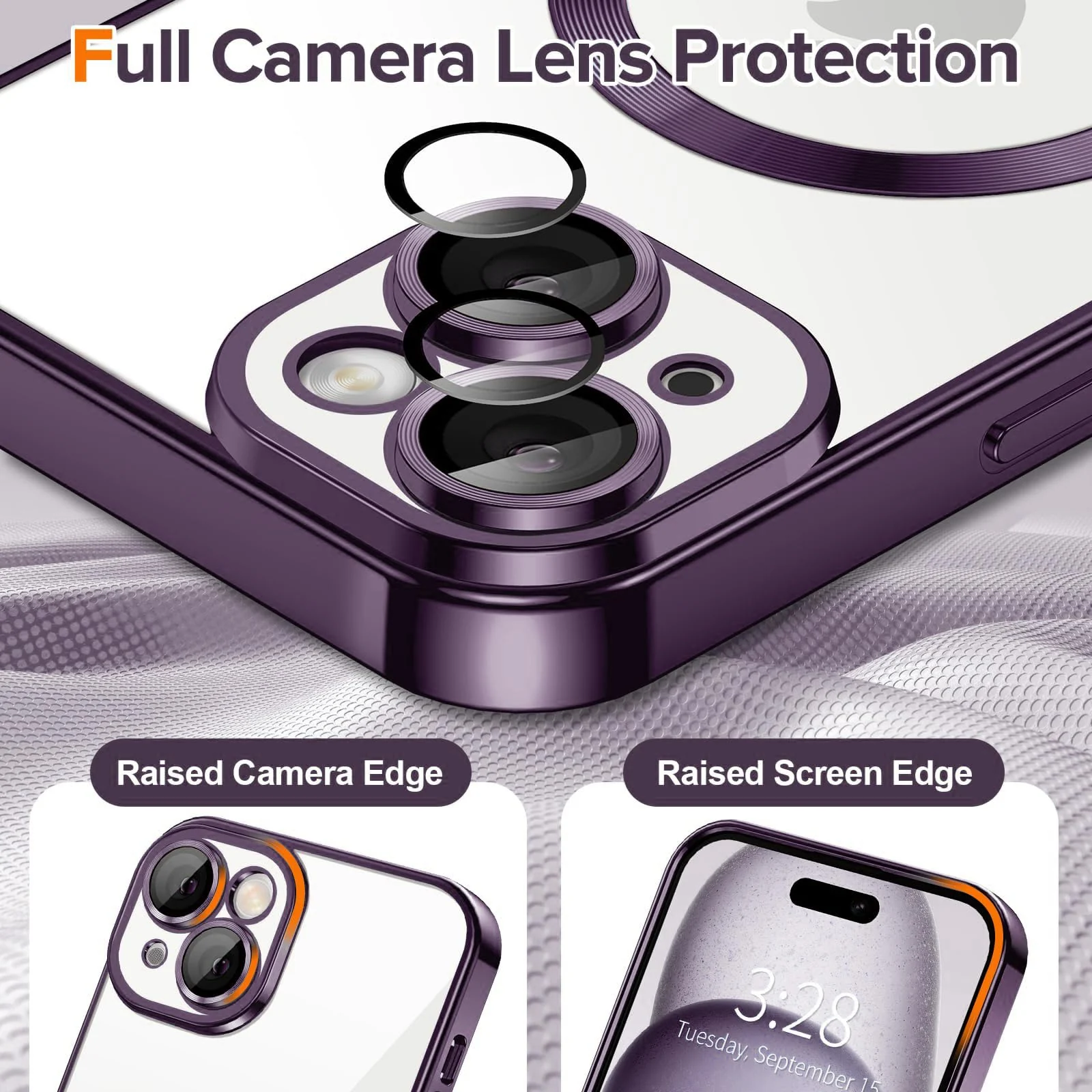 DL3 Mobilak Clear TPU Case with Electroplated Edges for iPhone 14 with Camera Protection and Anti-Yellowing Design - Deep Purple
