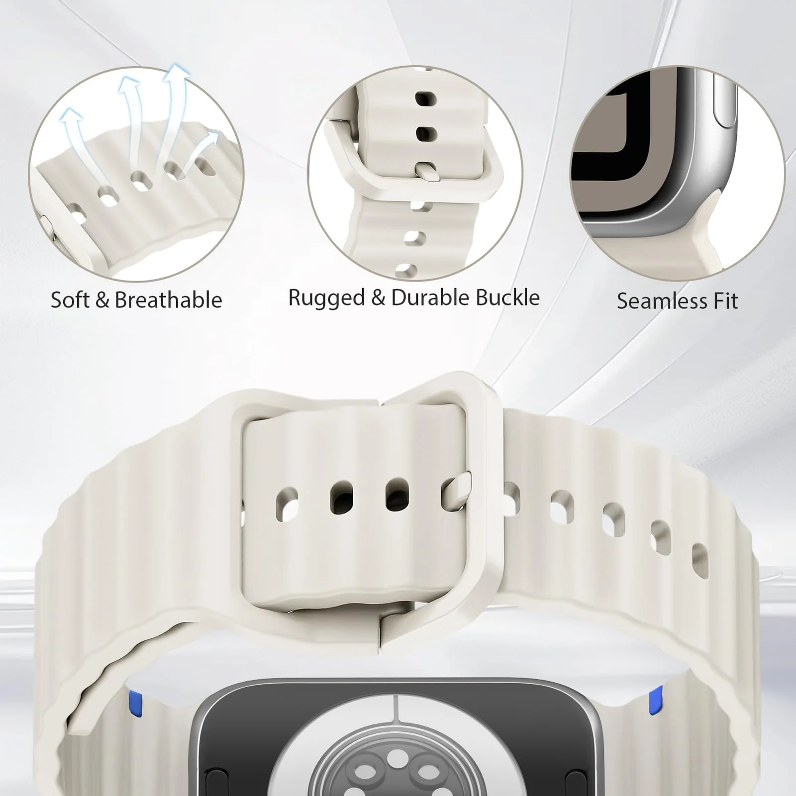 DL3 Mobilak Silicone Wave Stitching Wristband for Huawei Watch Fit 3/Watch Fit 4 Pro/Fit 4 Strap, Watchbands Breathable Sport Bands Armband Quick Release Strap Adjustable Bracelet - Starlight