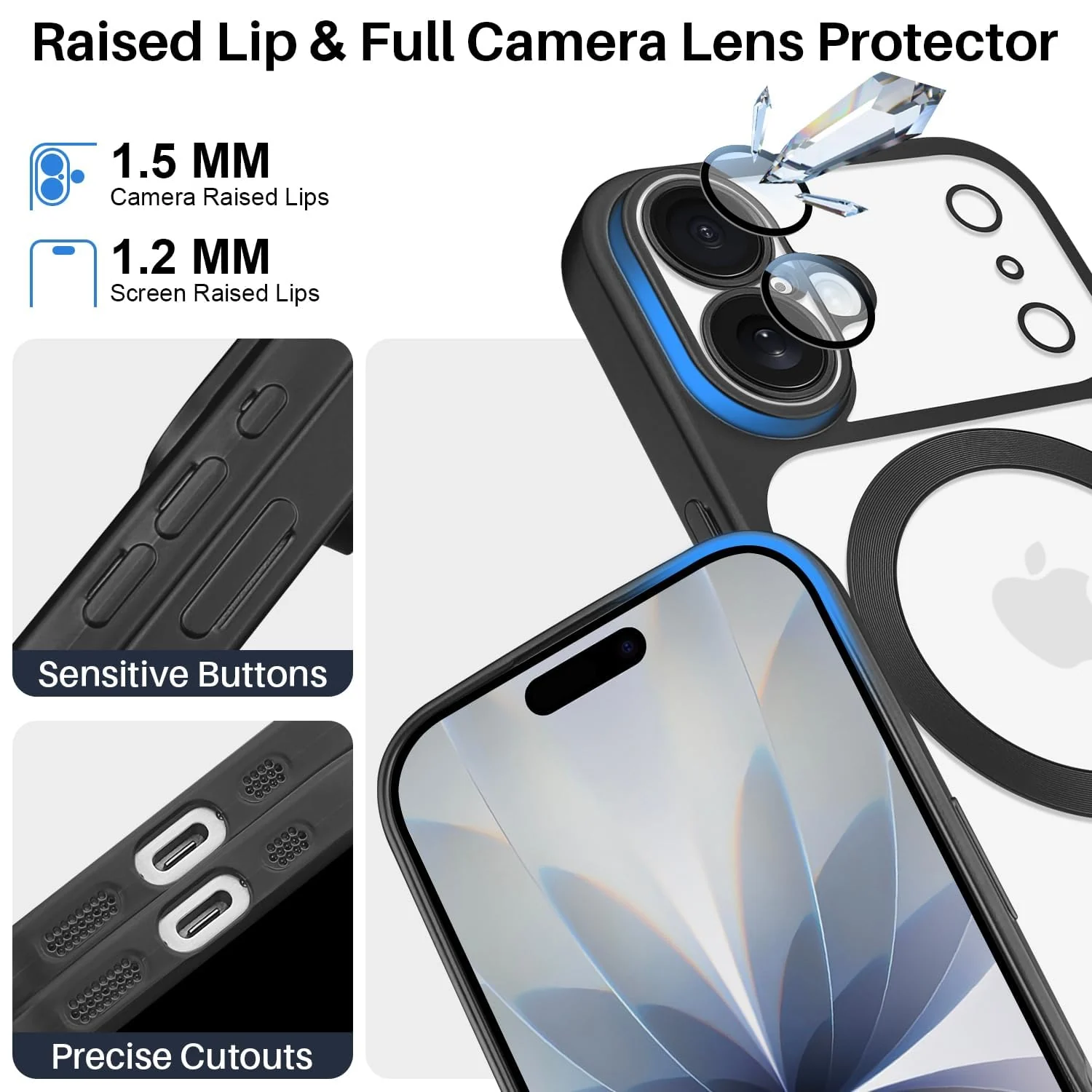 DL3 Mobilak For iPhone 17 Magnetic Case, Compatible with MagSafe, Built-in Camera Lens Protector, Luxury Plating Soft TPU Clear Shockproof Slim Thin Cover - Black Matte