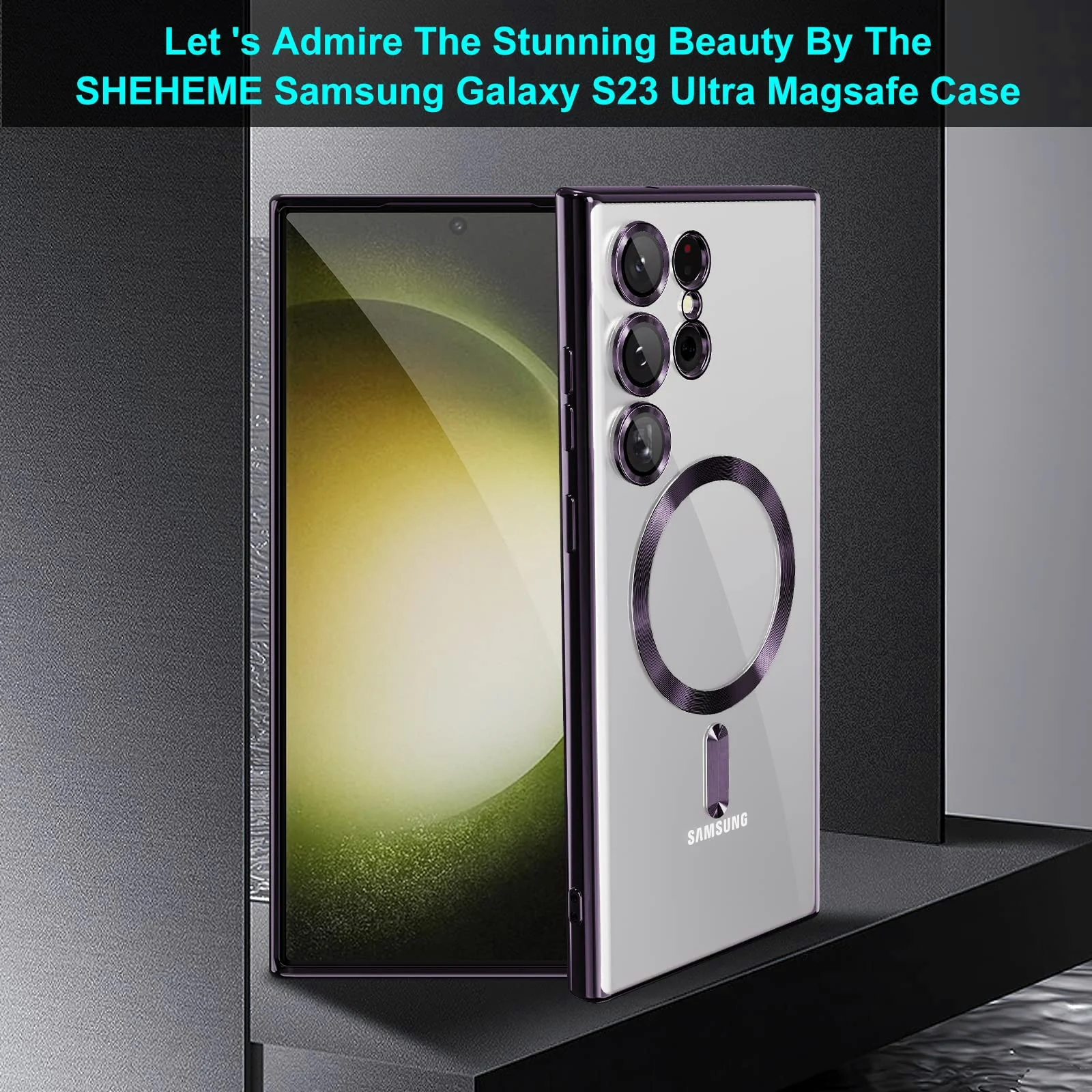 DL3 Mobilak Clear MagSafe-Compatible Magnetic Case for Samsung Galaxy S23 Ultra with Camera Protection - Deep Purple