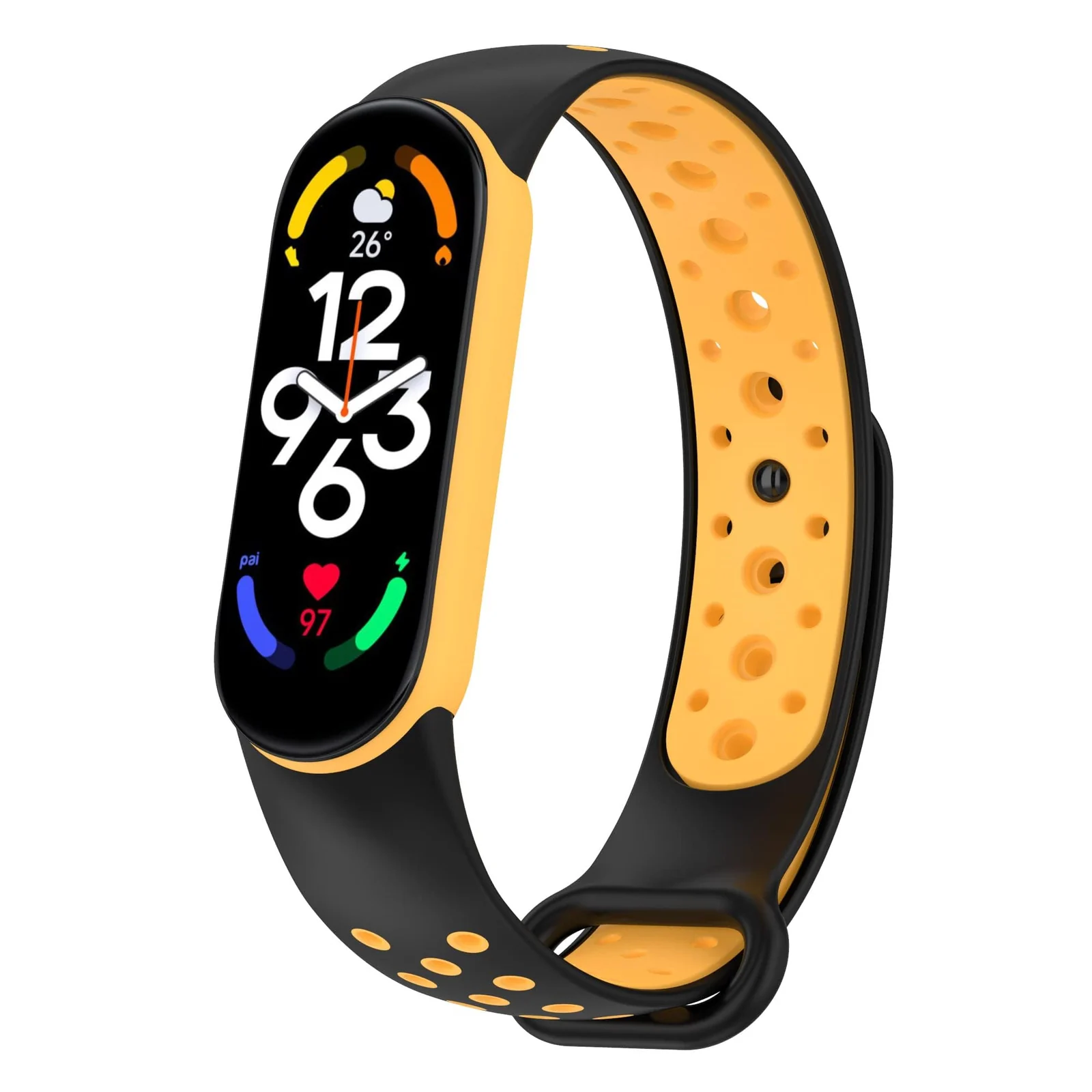 DL3 Mobilak Strap for Xiaomi Mi Band 7 6 5/Amazfit Band 5, Women Men Armband, Two Colours Breathable Adjustable Soft Silicone Replacement Strap for Xiaomi Mi Band 7/6/5 - Black Yellow