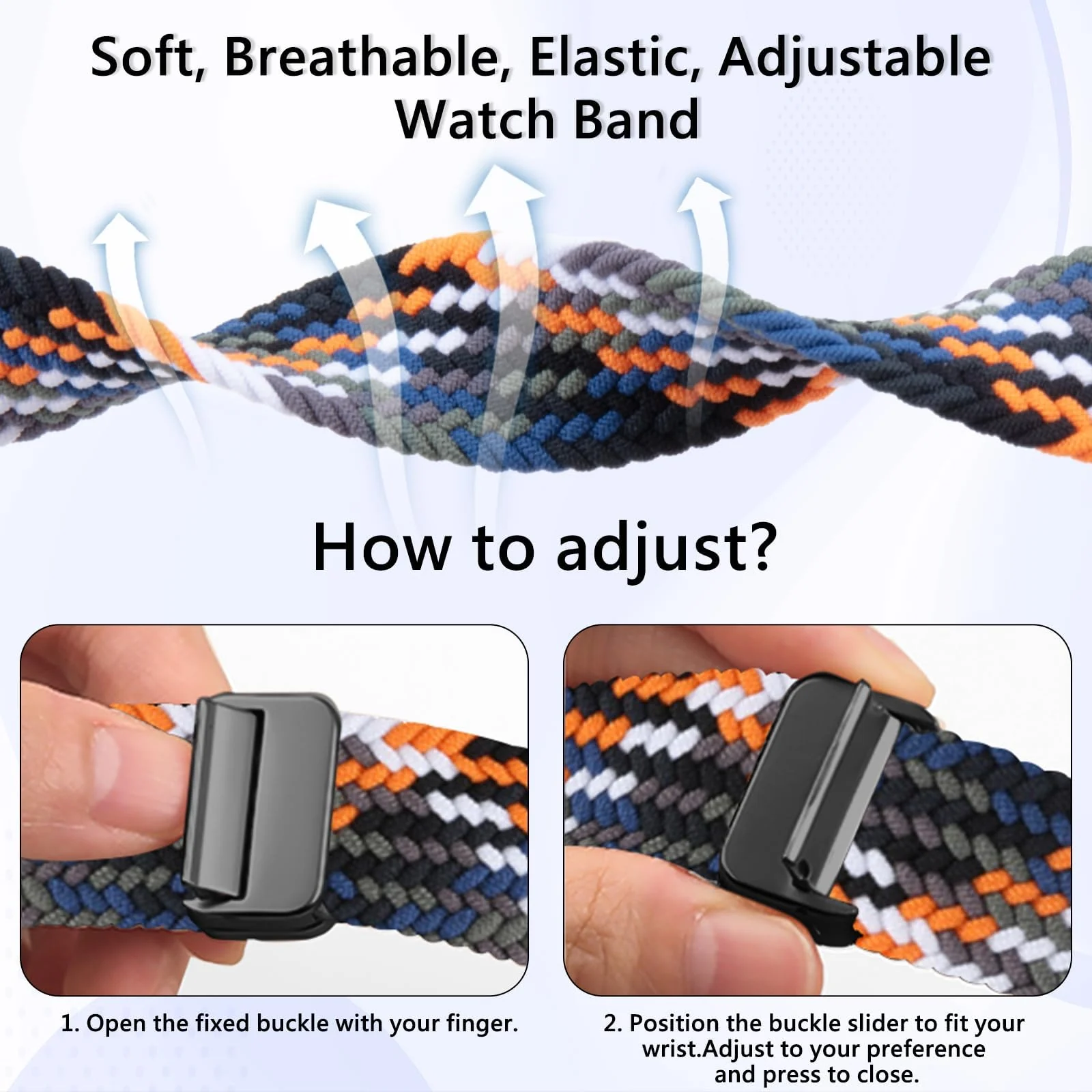 DL3 Mobilak Braided Strap for Huawei Watch Fit 4 / Fit 4 Pro/Fit 3 Bracelet, Quick Release Adjustable Nylon Sport Elastic Loop Band, Anti-Slip Magnetic Buckle Stretchy Nylon Strap - Denim Colorful