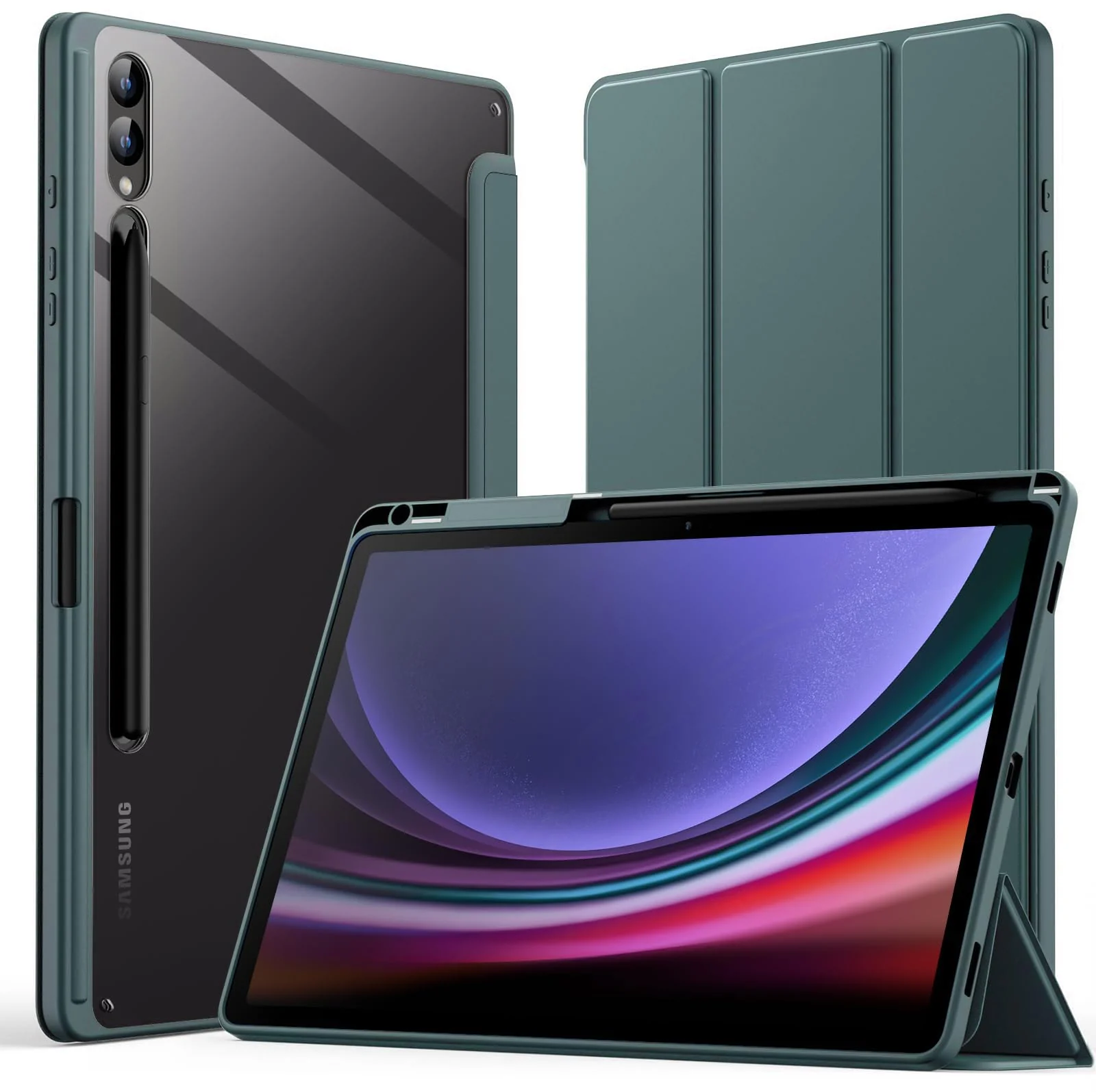 DL3 Mobilak Hybrid Slim Case for Samsung Galaxy Tab S8/Tab S7 11 Inch (Model SM-X700/X706/T870/T875/T878) with S Pen Holder, Cover with Clear Transparent Back Shell, Auto Wake/Sleep - Green