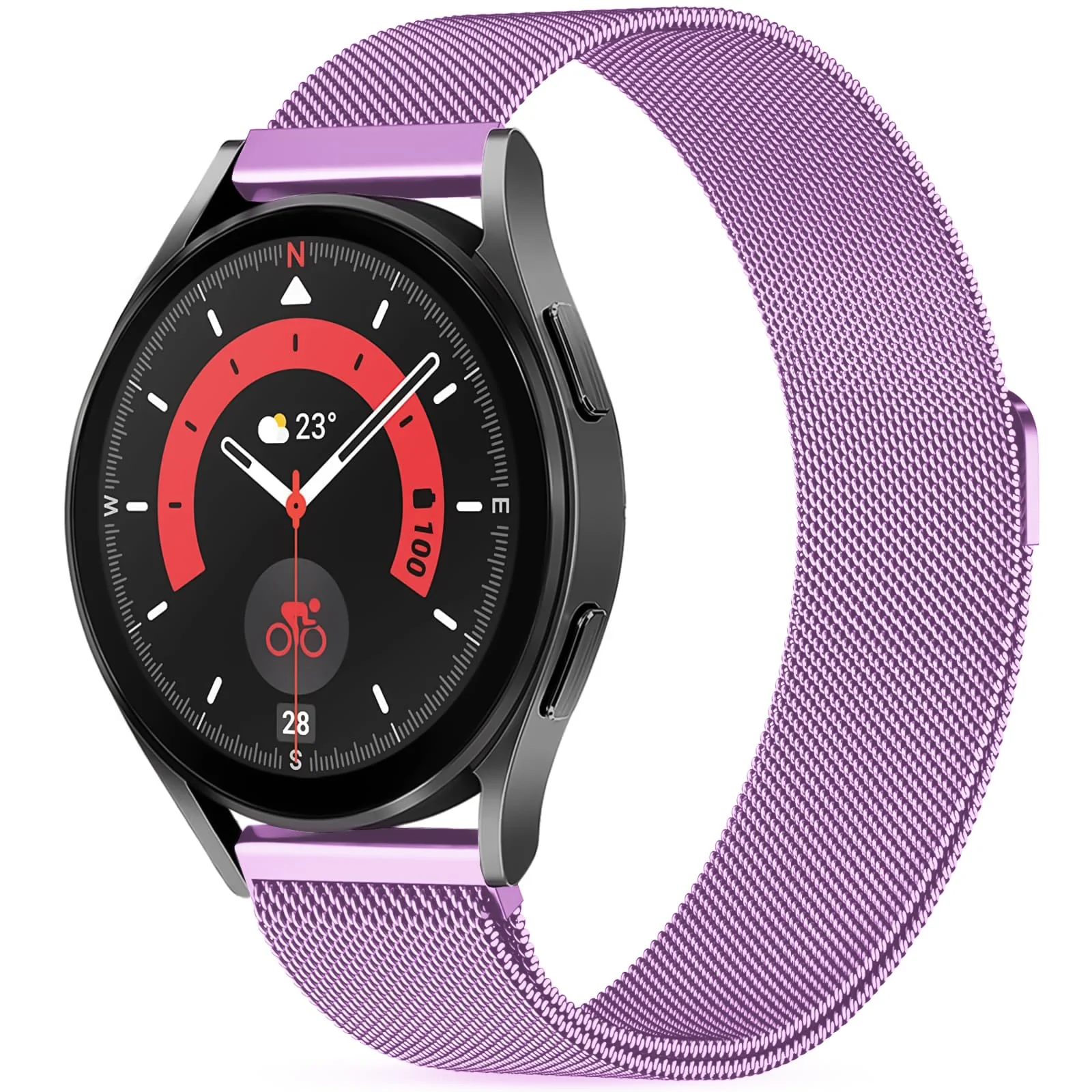 DL3 Mobilak Band stainless steel Magnetic 20MM Strap For Samsung Gear Sport/Watch 7/6/5/4/5 Pro 45mm/S2 classic/active 2 40mm 44mm/Amazfi GTS 2/2e/GTS 3/3 Pro/GTS 4/GTS 2 Mini/3 Mini/4 Mini/Bip 3 Pro - Light Purple