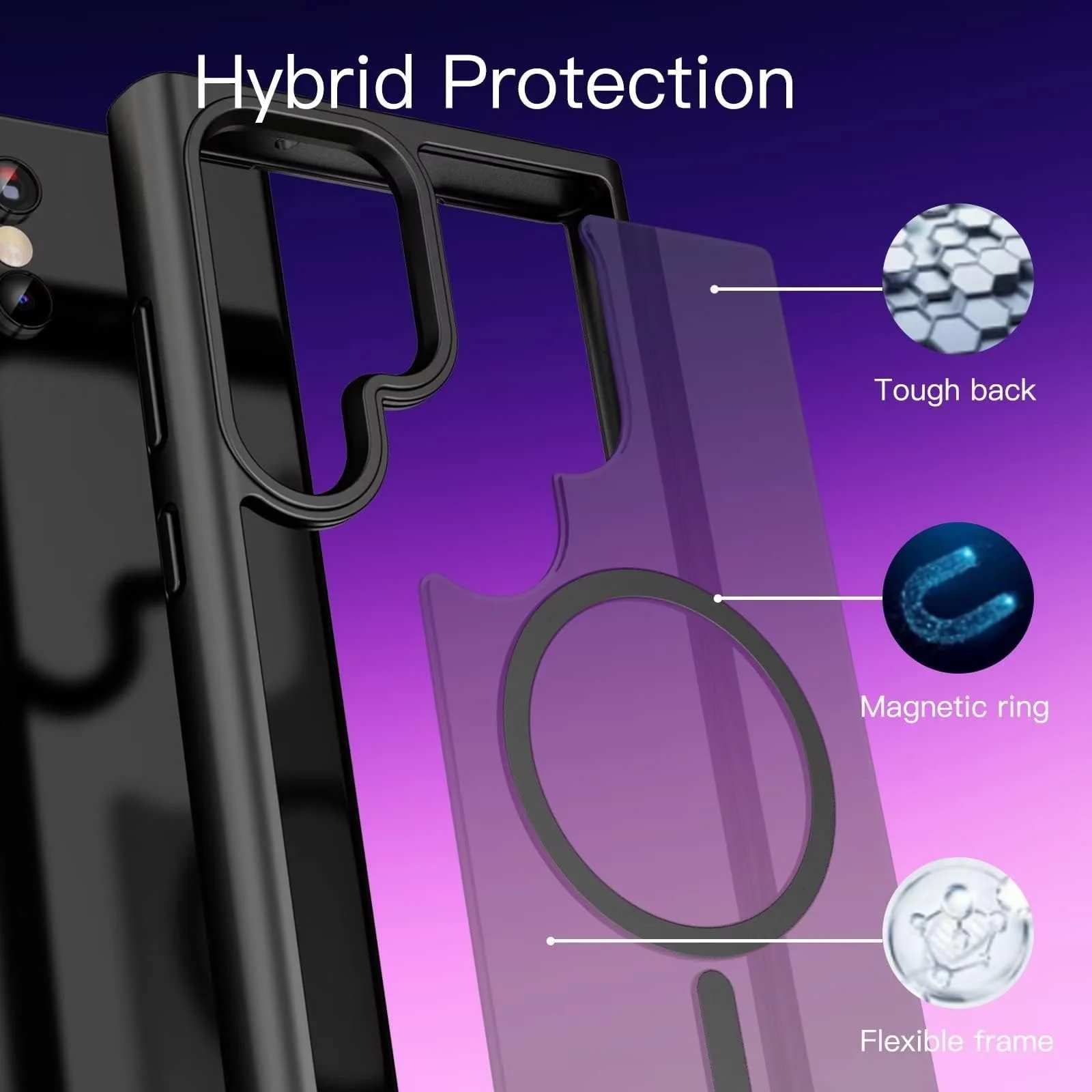 DL3 Mobilak Clear TPU Case for Samsung Galaxy S24 Ultra, Compatible with MagSafe accessories, Camera protection, Shock-absorbing protection, Transparent Back - Black