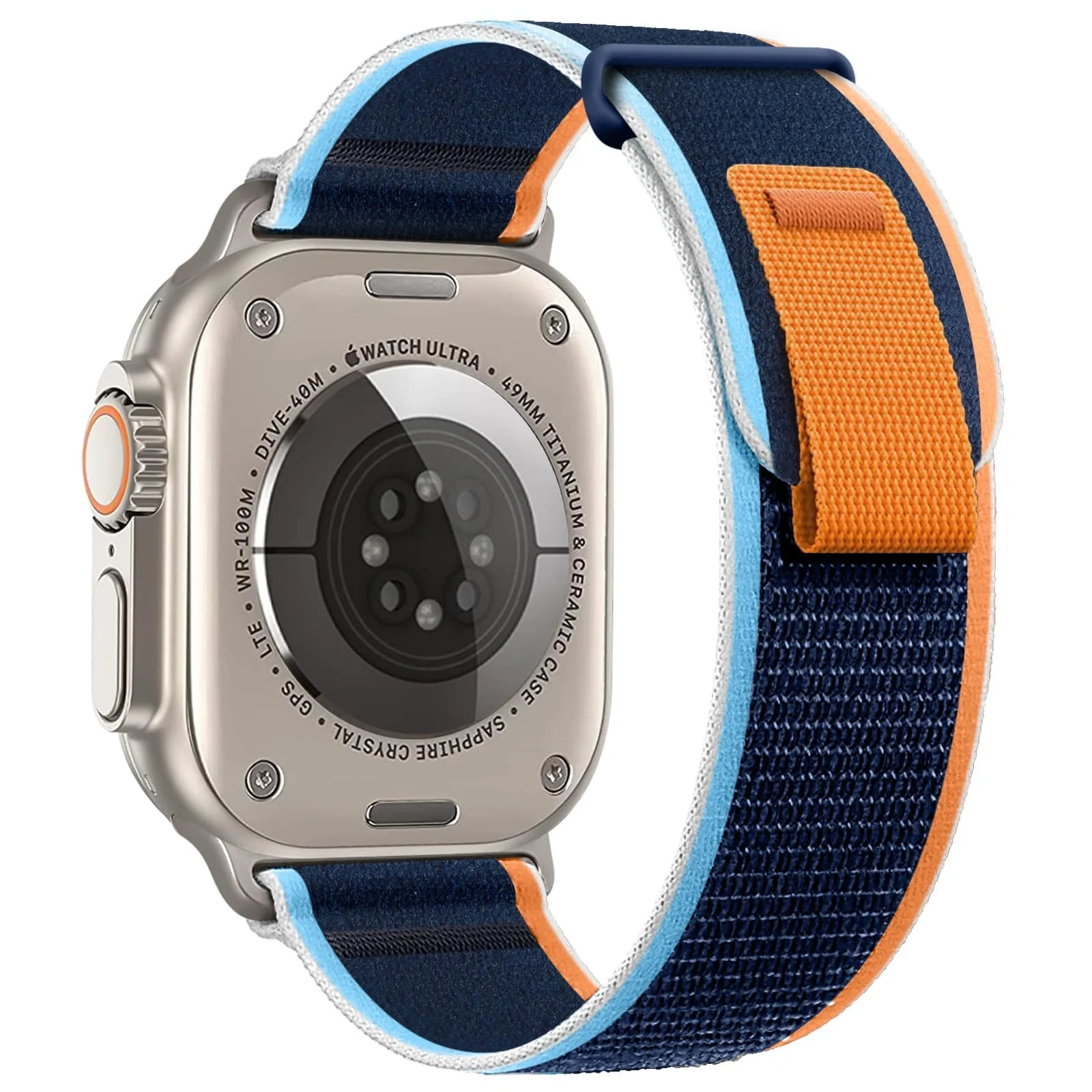 Apple Watch Ultra 49MM 45MM 44MM 42MM — DL3 Mobilak Trail/Alpine Loop Nylon Band Compatible with Apple Watch Ultra 2/Ultra Band 49mm 45mm 44mm 42mm, Adjustable with Metal C-Hook Strap for iWatch Ultra Series 9/8/7/6/5/4/3/2/1/SE2/SE - Blue Orange