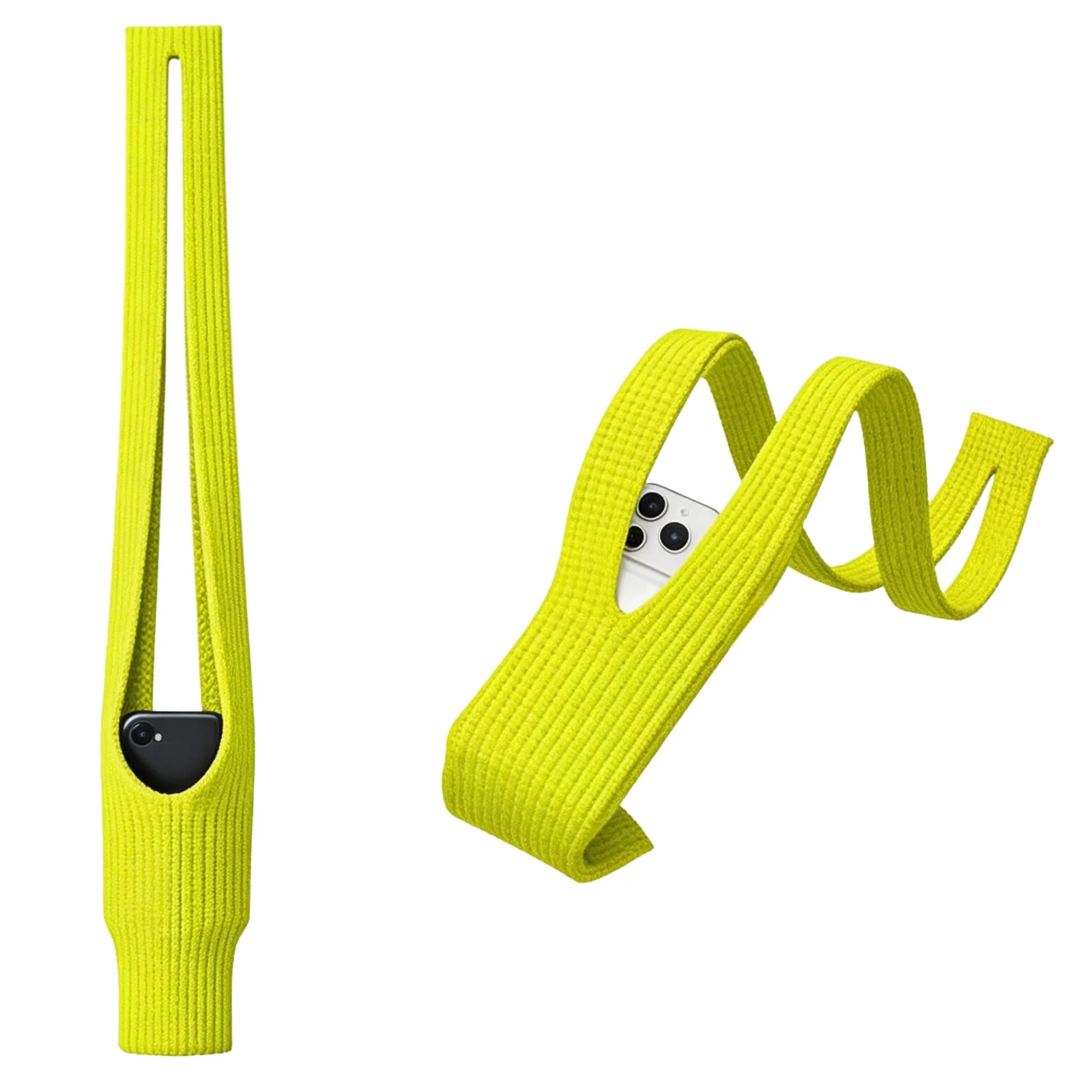 DL3 Mobilak Phone Pocket Lanyard Crossbody Strap 80cm, Universal Stretch Knit Mobile Holder Pouch, Hands-Free Shoulder Phone Bag for iPhone & All Smartphones, Lightweight Minimalist Design - Lemon
