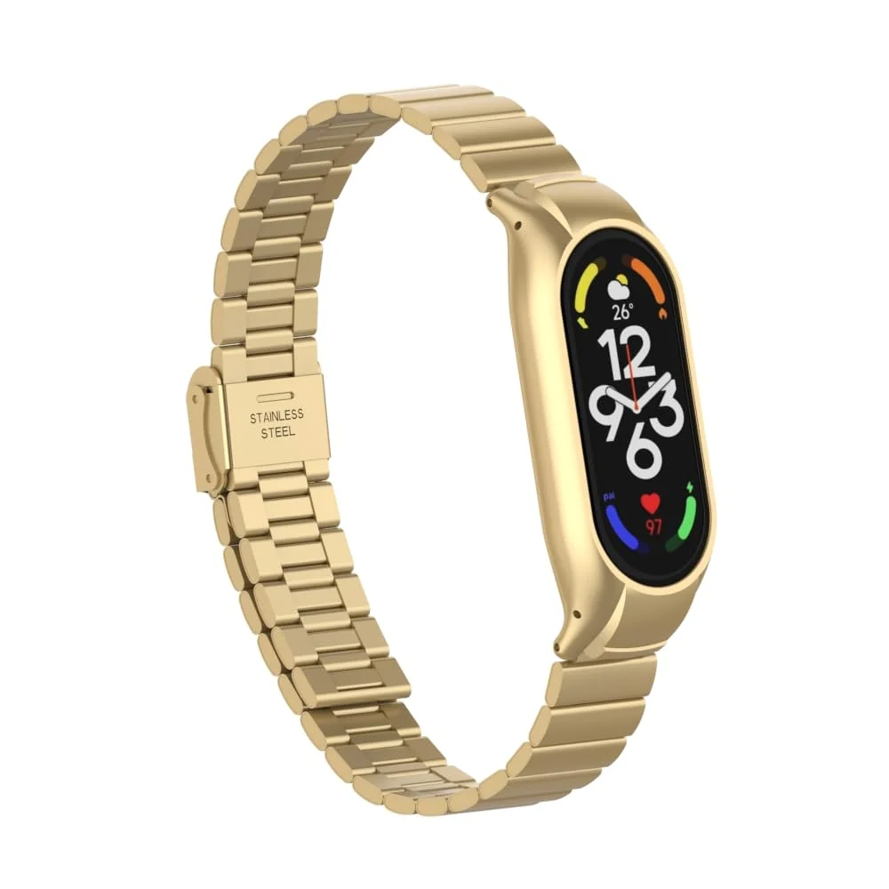 DL3 Mobilak Mi Band 6 Mi Band 5 Strap for Xiaomi Mi Band 5 6, Stainless Steel Watch Band Metal Replacement Bracelet Wristband for M5 M6 - Vintage Gold