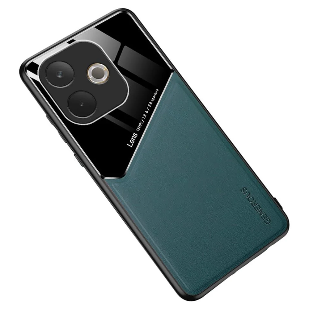 DL3 Mobilak Leather and PC Protective Case for OPPO A5 Pro, Built-in magnetic car-mount support, Shock-absorbing protection, Raised edges around the screen and camera - Green
