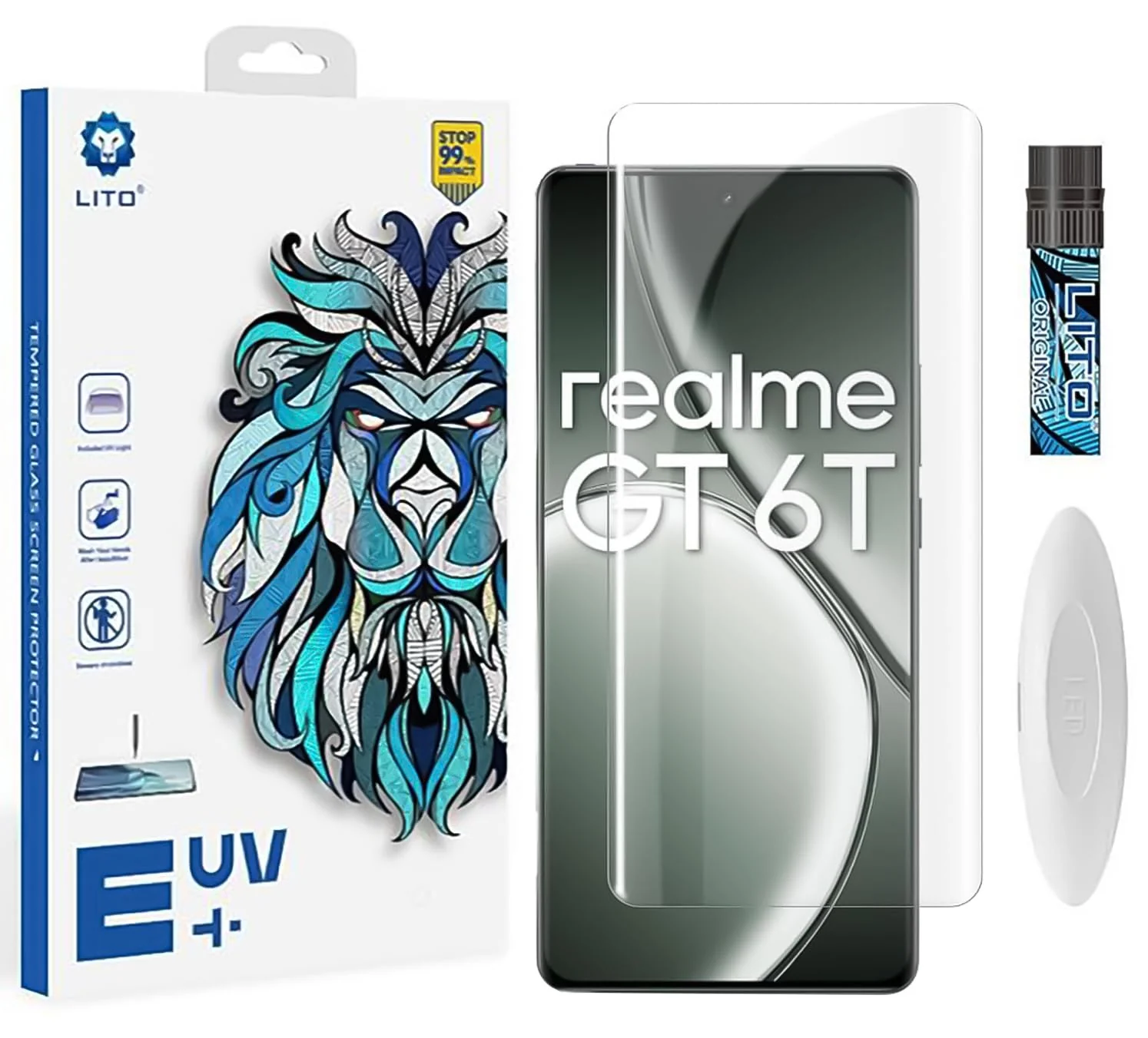 DL3 Mobilak Li-to Screen Protector realme GT6/GT Neo6/GT Neo 6 SE/GT 6T [Liquid UV Tempered Glass] Full Screen adhesive [Sensitive Touch][Fingerprint Sensor Compatible] HD - Clear