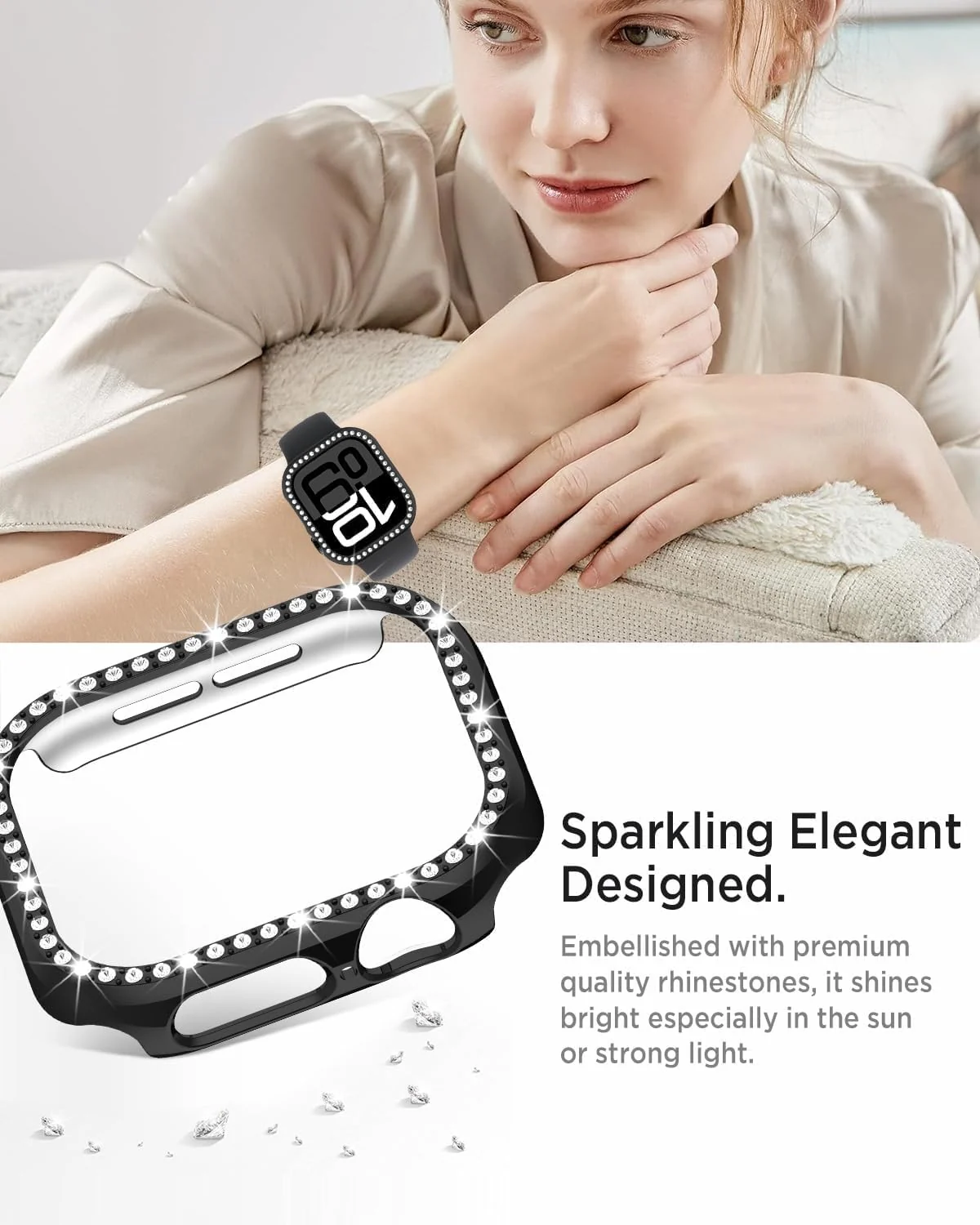 DL3 MOBILAK Bling Hard PC Watch Bumper Case for Apple Watch Series 4 and 5 and 6 and SE 40MM - Black