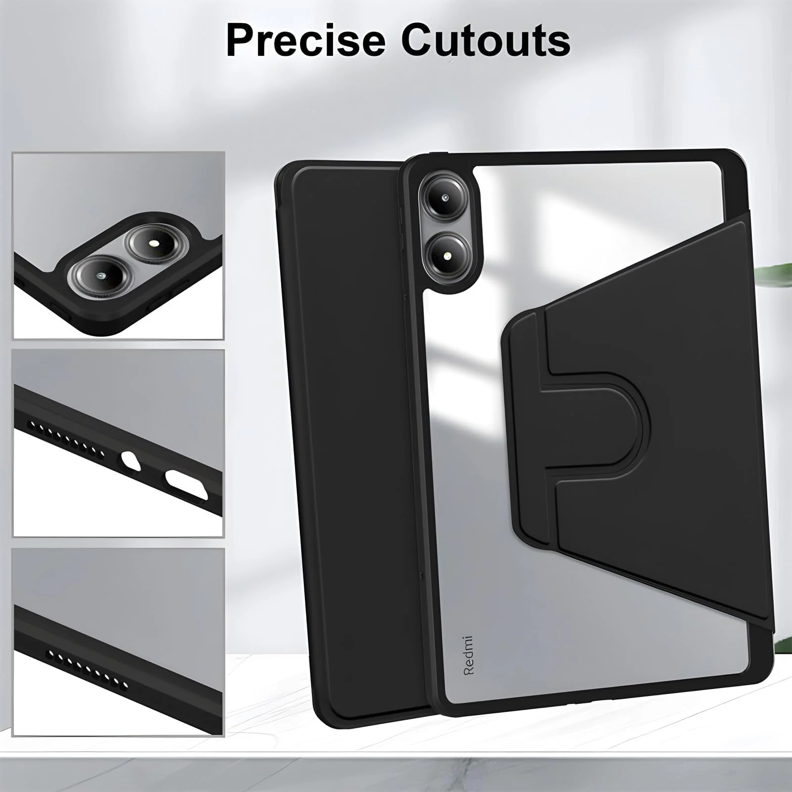 DL3 Mobilak Case for Xiaomi Redmi Pad Pro 12.1 Inch 2024/Xiaomi Poco Pad 12.1 Inch, 360° Rotation Multi-angle Stand Slim Cover PU leather + Transparent Acrylic case with Pen Holder Auto Wake/Sleep - Black