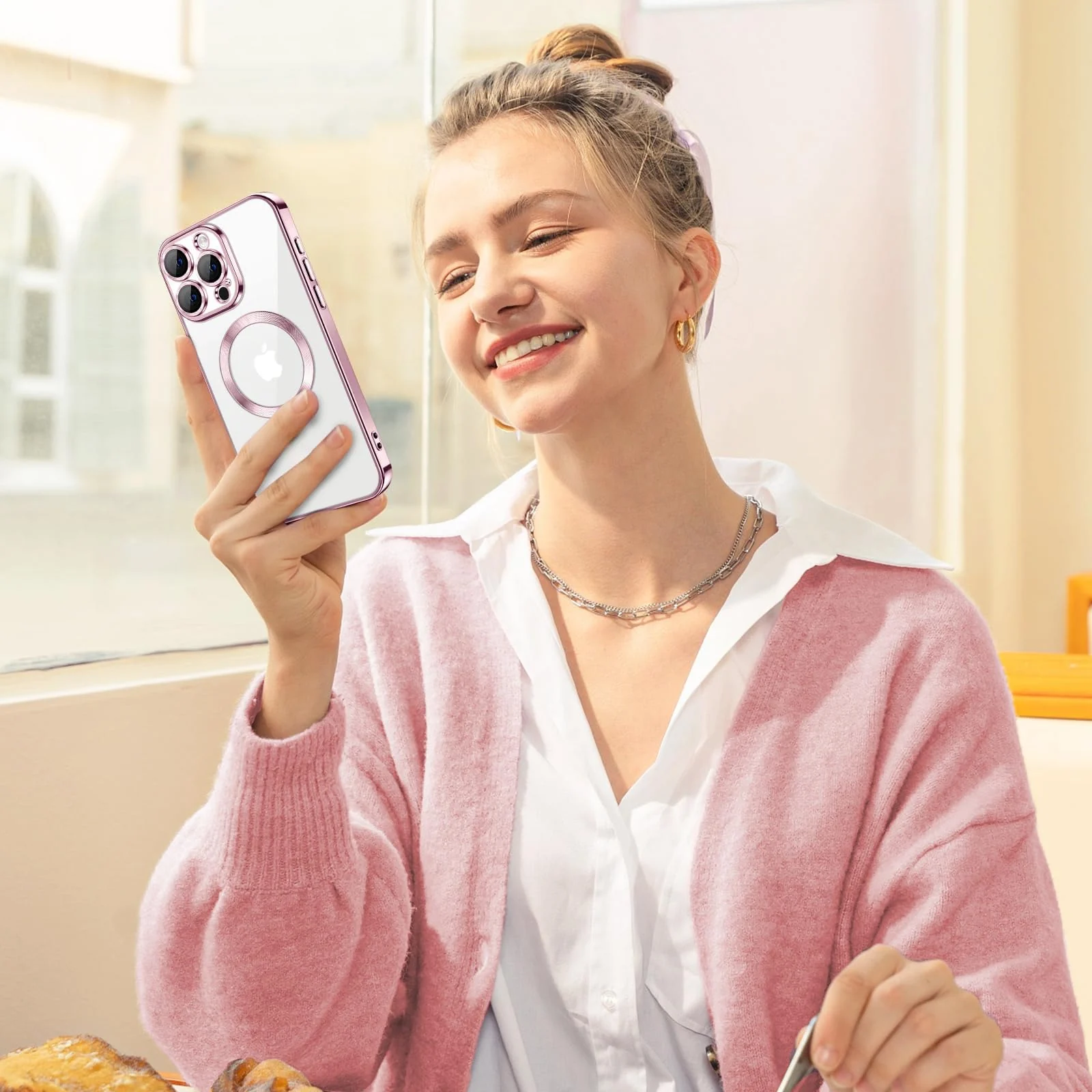 DL3 Mobilak Plated-Edge TPU Protective Case with Camera Protection for iPhone 16 Pro Max - Pink