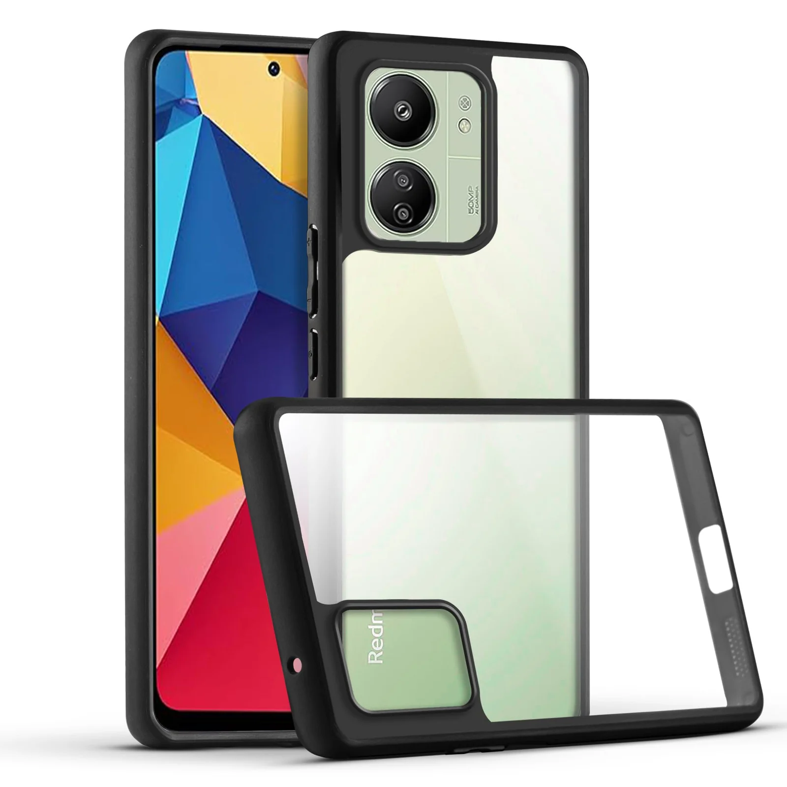Dl3 Mobilak Case For Xiaomi Redmi 13C 4G / Xiaomi Poco C65, Crystal Clear Case [Not Yellowing] [Military Grade Drop Protection] Shockproof Protective Transparent Protective Slim Cover - Black