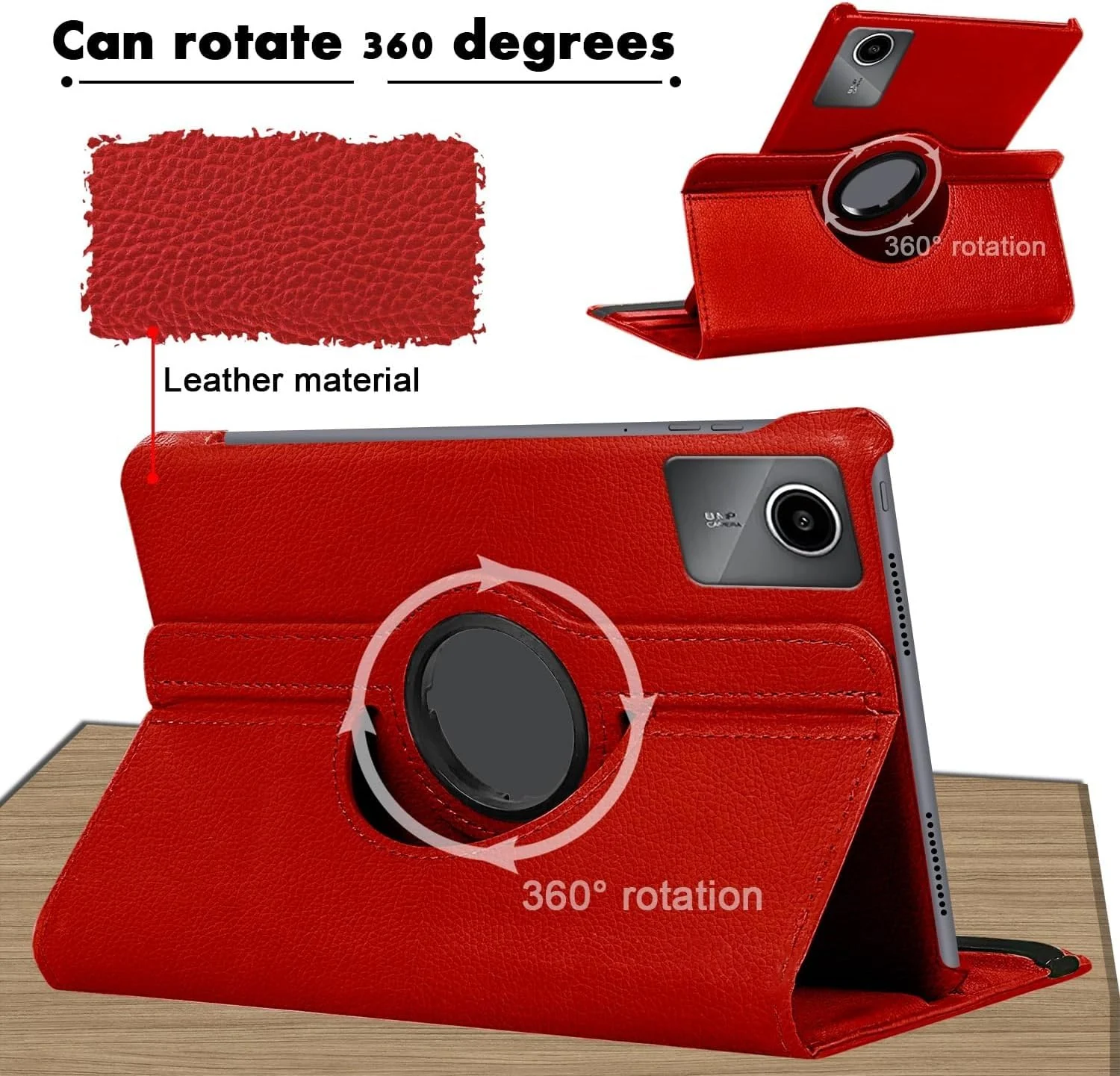 "DL3 Mobilak Protective Cover for Lenovo Tab M11/Tab K11 LTE 11"" 2024, 360° Rotatable Smart Stand, Leather Folio Flip Cover with Multi-Angle Viewing, Auto Wake Sleep - Red"