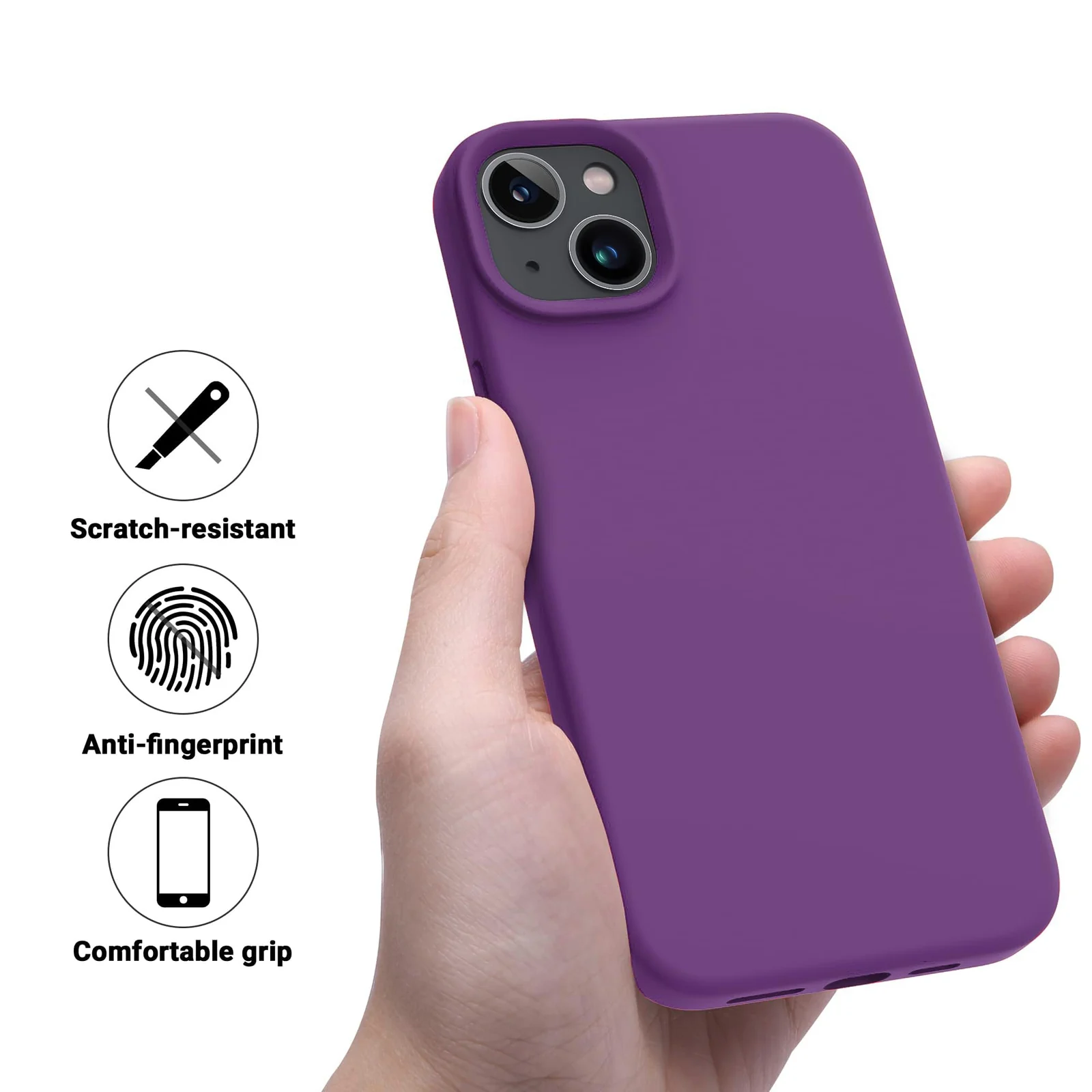 "DL3 Mobilak Compatible with iPhone 15 Plus/iPhone 14 Plus Case 6.7"", Slim Liquid Silicone 3 Layers Soft Gel Rubber Cover Protective Phone Case with Anti-Scratch Microfiber Lining - Violet"
