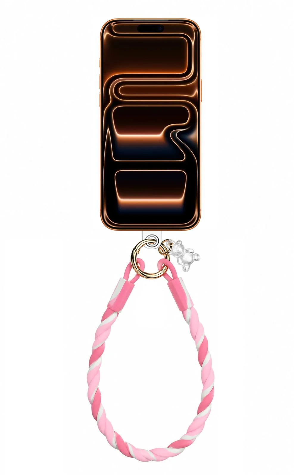 DL3 Mobilak Silicone Crystal Lanyard, 30cm Phone Wrist Strap Lanyard Keychain Office Wrist Strap with Clasp and Bear for Women Phone ID Card, Keys Strap - Pink Gradient