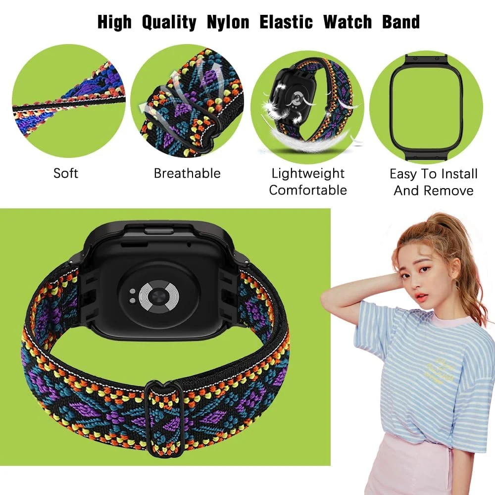 DL3 Mobilak Nylon Strap For Xiaomi Redmi Watch 3 Active/Redmi Watch 3 Lite, Soft Elastic Nylon Straps, Adjustable Stretchy Sports Replacement Bracelets Wristbands for Women Men - Bohemia Blue