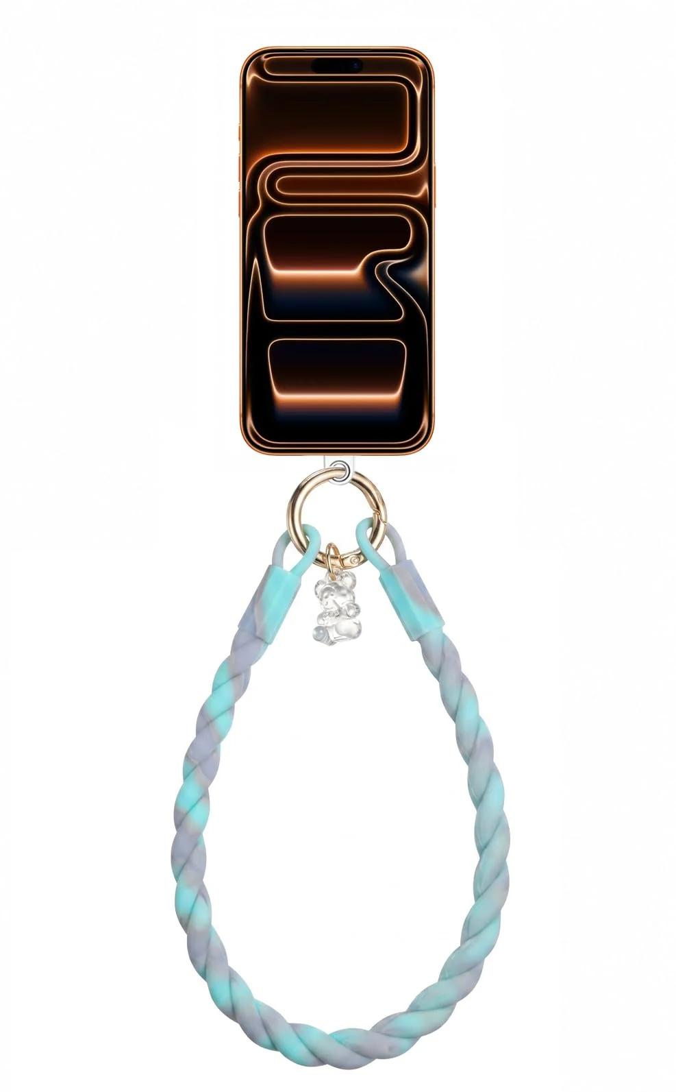 DL3 Mobilak Silicone Crystal Lanyard, 30cm Phone Wrist Strap Lanyard Keychain Office Wrist Strap with Clasp and Bear for Women Phone ID Card, Keys Strap - Turquoise Gradient