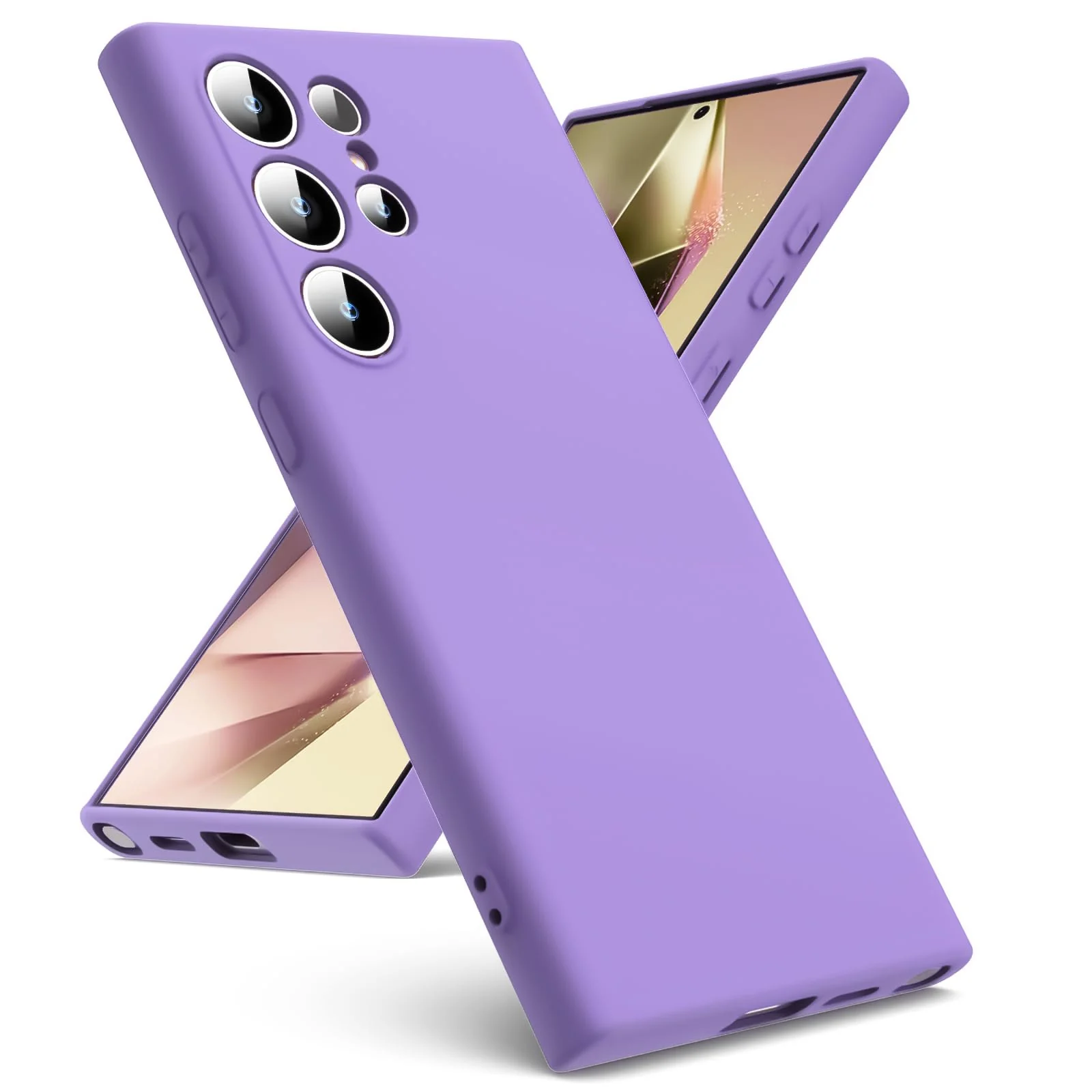 DL3 Mobilak Liquid Silicone Protective Case with Soft Microfiber Lining with Full Camera Protection for Samsung Galaxy S23 Ultra - Light Purple